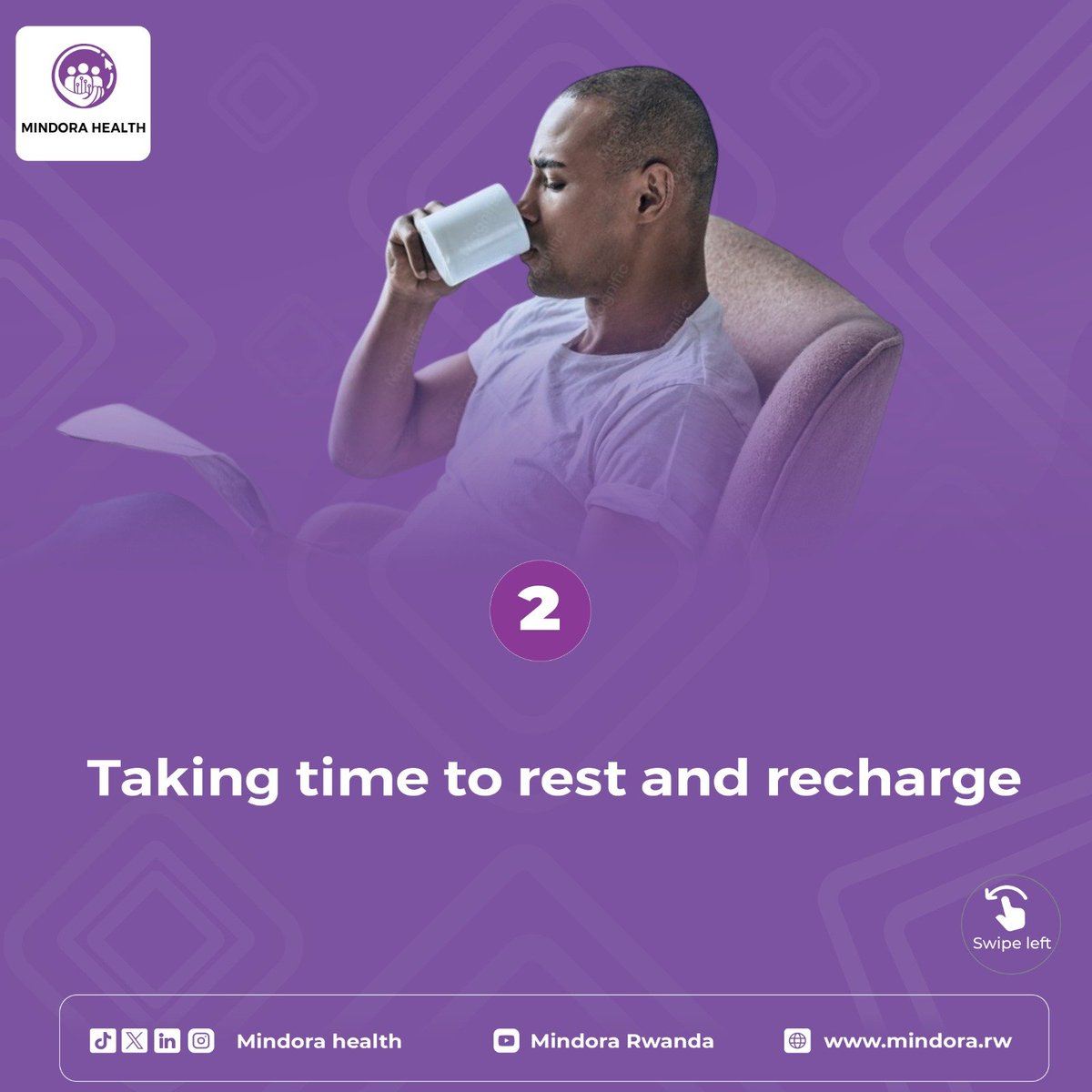 MindoraRW's tweet photo. These are NOT selfish 💜

◦ Saying NO when overwhelmed
◦ Taking time to rest
◦ Choosing your peace
◦ Asking for help

@WHO @RBCRwanda @RulindaIII @iratheo5 @UNICEF @MoHRwanda 
#MindoraHealth #SelfCare https://t.co/8SZWmq7tuQ
