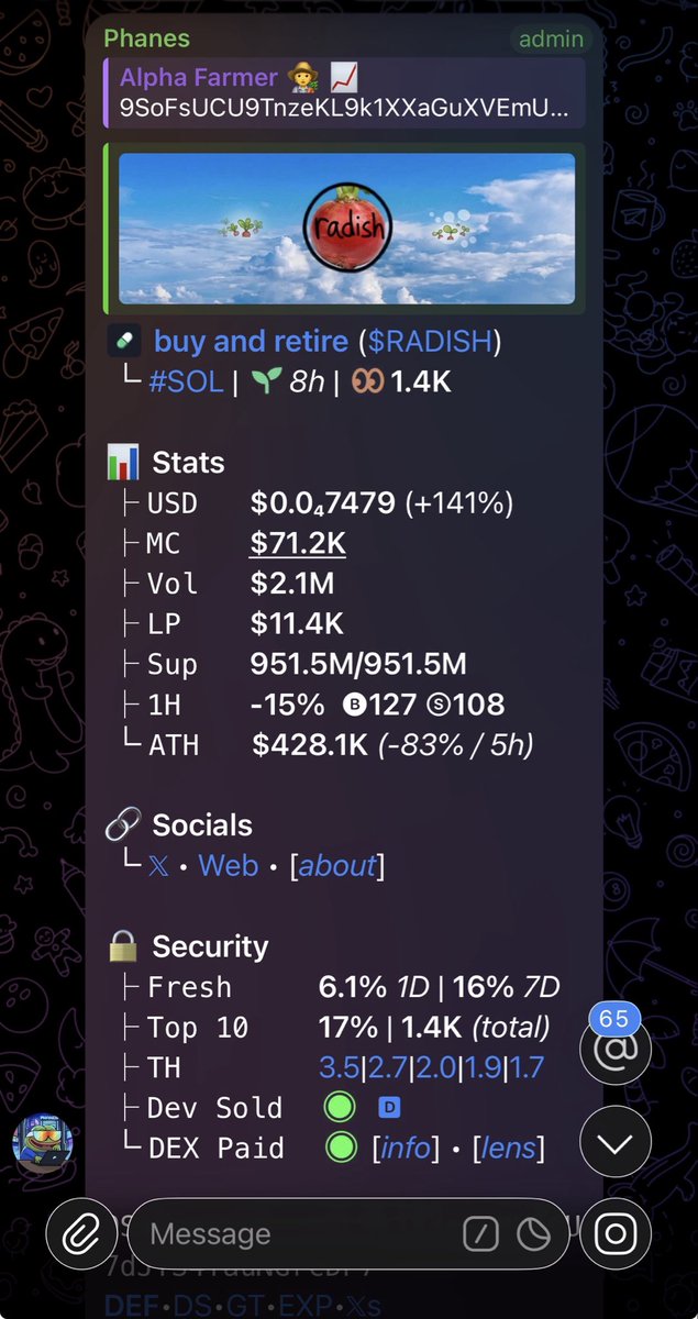 Alpha_farmer1's tweet photo. 4.5x on $RADISH
LFG🚀🚀🚀

9SoFsUCU9TnzeKL9k1XXaGuXVEmU7dJYS4TauNGrcDP7 https://t.co/tl3Og030v3