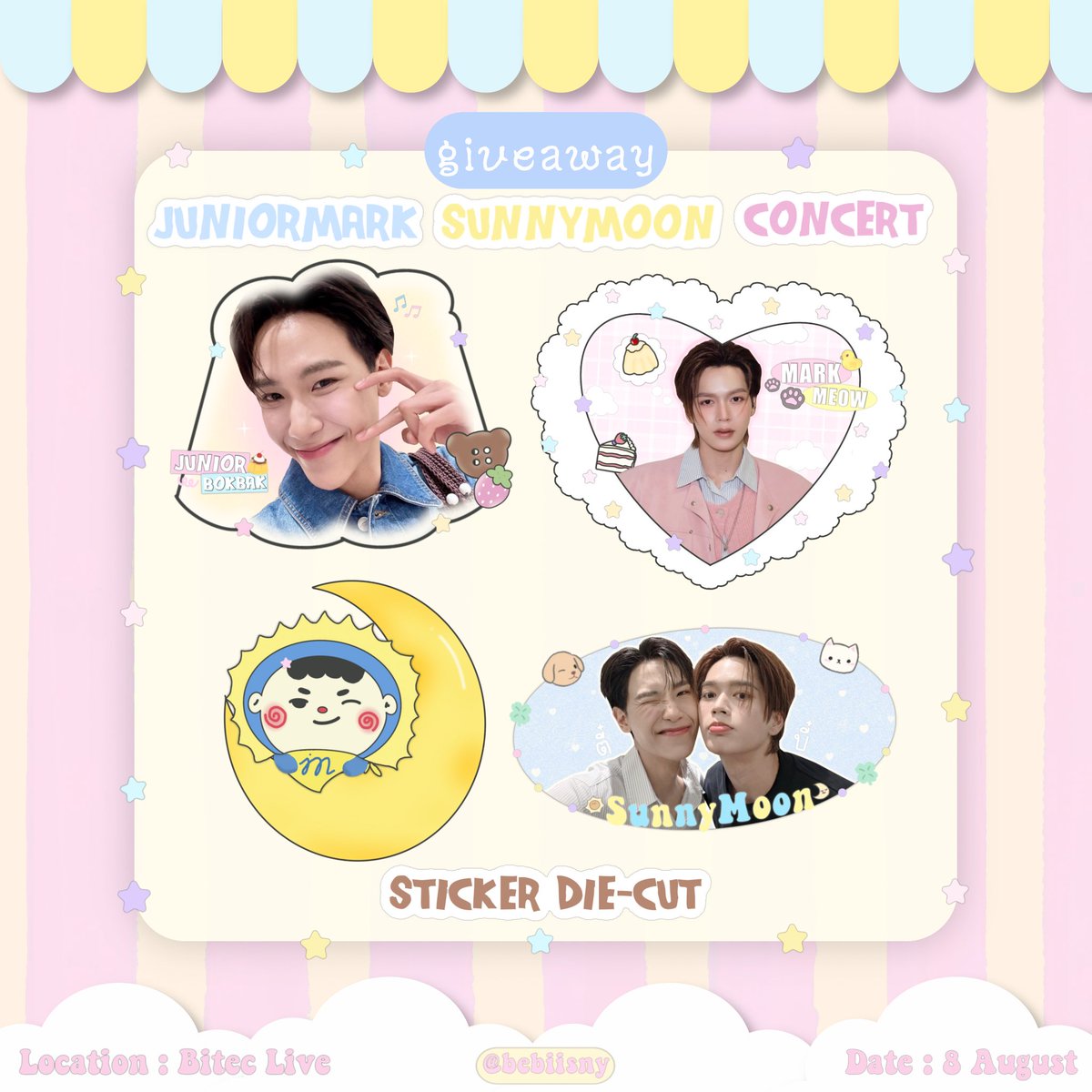 bebiisny's tweet photo. ⊹.˚𝓅ls kindly rtྀི⋆.˚
           
  𓍯 giveaway for #JuniorMarkConcert Ი𐑼⋆

       𓍼ིྀ݀ sticker die-cut ( 4ea / set ) 🪽♥️

🗓️𝒹ate : 08 August 2026
𝓁ocation : @ bitec live ☀️🌙 https://t.co/y0ADBGNTDD