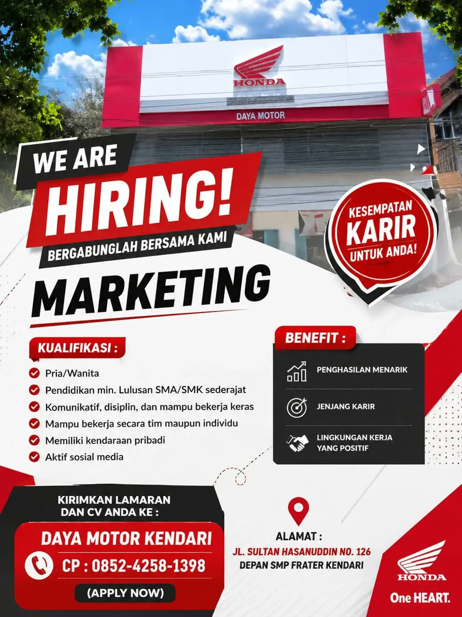 LokerKendari_'s tweet photo. Tag dan share loker ini ke teman kamu yang membutuhkan pekerjaan ya!
#kendari #infokendari #infoloker #lokerkendari #updatekendari https://t.co/BePrBItrOg