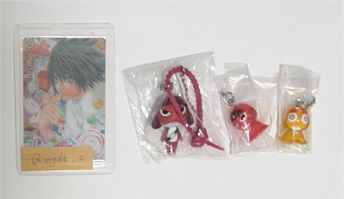 mgdk_2's tweet photo. @BUNNYx82xGOODS はじめまして、こんばんは
検索から失礼します
当方画像のマルチチャームギロロ、めじるしクルル、ギロロ所持しているのですが、マルチチャームタママ、めじるしタママ2点と郵送にて交換して頂くことは可能でしょうか？
ご検討して頂けますと幸いです。 https://t.co/1ioqlx4HFr