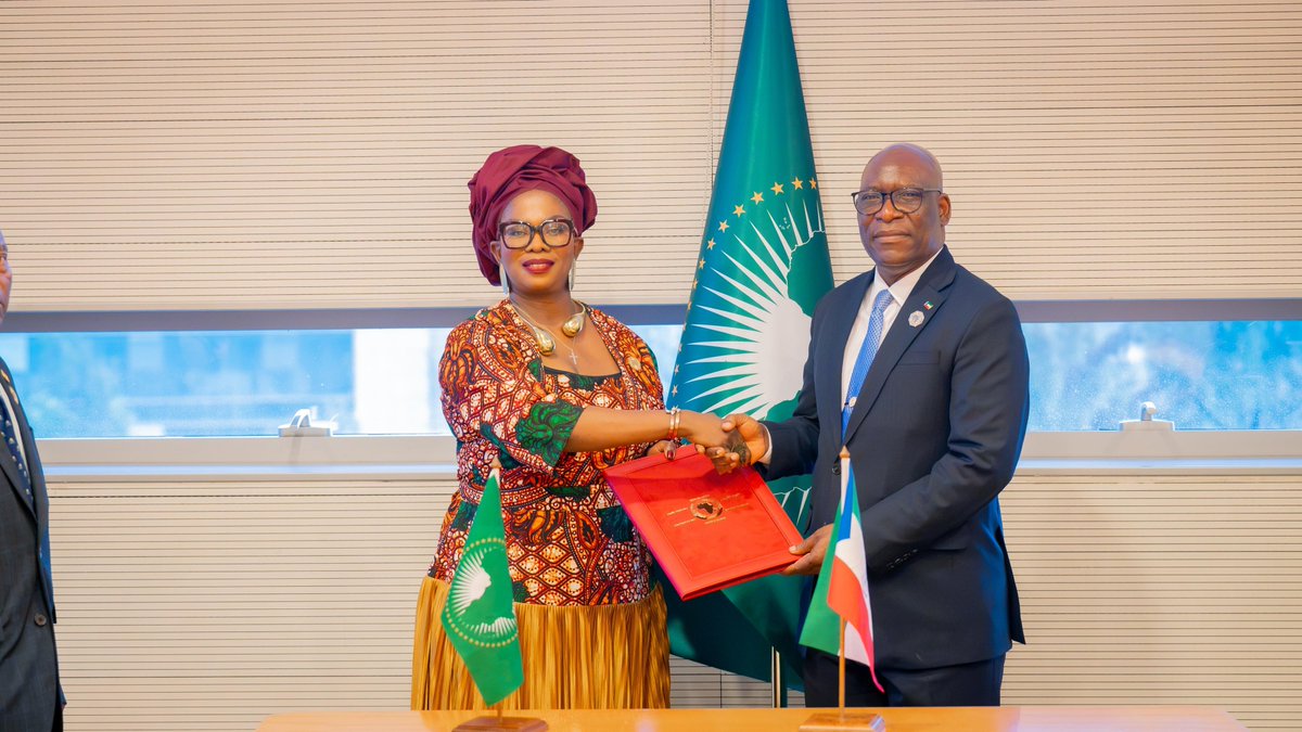 MosesVilakati's tweet photo. I had the distinct honour of witnessing the signature of the African Charter on Maritime Security and Safety and Development in Africa (Lomé Charter) by the Republic of Equatorial Guinea alongside H.E. Ms. @LDMataboge Commissioner for Infrastructure and Energy , marking another important step towards strengthening Africa's maritime governance and advancing the sustainable development of our blue economy.

I commend the Government of Equatorial Guinea for demonstrating its commitment to promoting maritime security, safety, and sustainable development in Africa. This signature reflects a strong commitment to the collective aspirations of our continent and reinforces our shared responsibility to safeguard Africa's maritime domain.

As we continue to advance the implementation of the African Union's Blue Economy Strategy and Agenda 2063, I encourage the swift ratification of the Lomé Charter to enable its full implementation and continental impact. The African Union Commission remains steadfast in its commitment to supporting all Member States in this process as we work together to build a secure, resilient, and prosperous maritime future for Africa.

#LoméCharter #BlueEconomy #MaritimeSecurity #Agenda2063