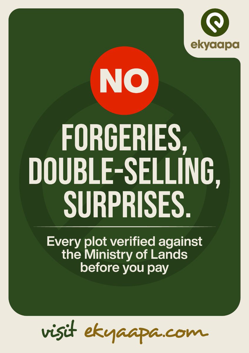 ekyaapa's tweet photo. Land fraud costs Ugandans billions every year. With forged titles, double sales, and buyers left with nothing. 
At Ekyaapa, every plot is verified against the Ministry of Lands before a single shilling changes hands.

Explore verified land listings at https://t.co/6UBvhkPHem https://t.co/JAcTT3i8Kr