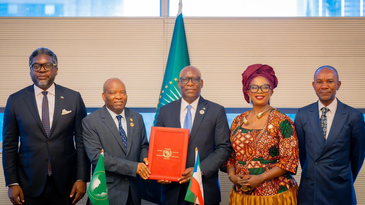 MosesVilakati's tweet photo. I had the distinct honour of witnessing the signature of the African Charter on Maritime Security and Safety and Development in Africa (Lomé Charter) by the Republic of Equatorial Guinea alongside H.E. Ms. @LDMataboge Commissioner for Infrastructure and Energy , marking another important step towards strengthening Africa's maritime governance and advancing the sustainable development of our blue economy.

I commend the Government of Equatorial Guinea for demonstrating its commitment to promoting maritime security, safety, and sustainable development in Africa. This signature reflects a strong commitment to the collective aspirations of our continent and reinforces our shared responsibility to safeguard Africa's maritime domain.

As we continue to advance the implementation of the African Union's Blue Economy Strategy and Agenda 2063, I encourage the swift ratification of the Lomé Charter to enable its full implementation and continental impact. The African Union Commission remains steadfast in its commitment to supporting all Member States in this process as we work together to build a secure, resilient, and prosperous maritime future for Africa.

#LoméCharter #BlueEconomy #MaritimeSecurity #Agenda2063
