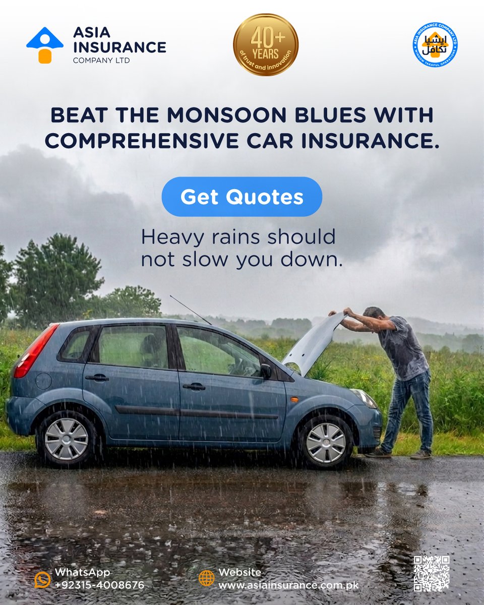 AsiaInsuranceP's tweet photo. 🌧️ Don't let the monsoon catch you off guard. Stay protected with Asia Insurance Comprehensive Car Insurance and drive with confidence-rain or shine. 🚗🛡️

📞 https://t.co/PzdLCcrwdv
🌐 https://t.co/V6KLPW3Nva

#AsiaInsurance #CarInsurance #MonsoonReady #RoadSafety https://t.co/yVetg0tdga