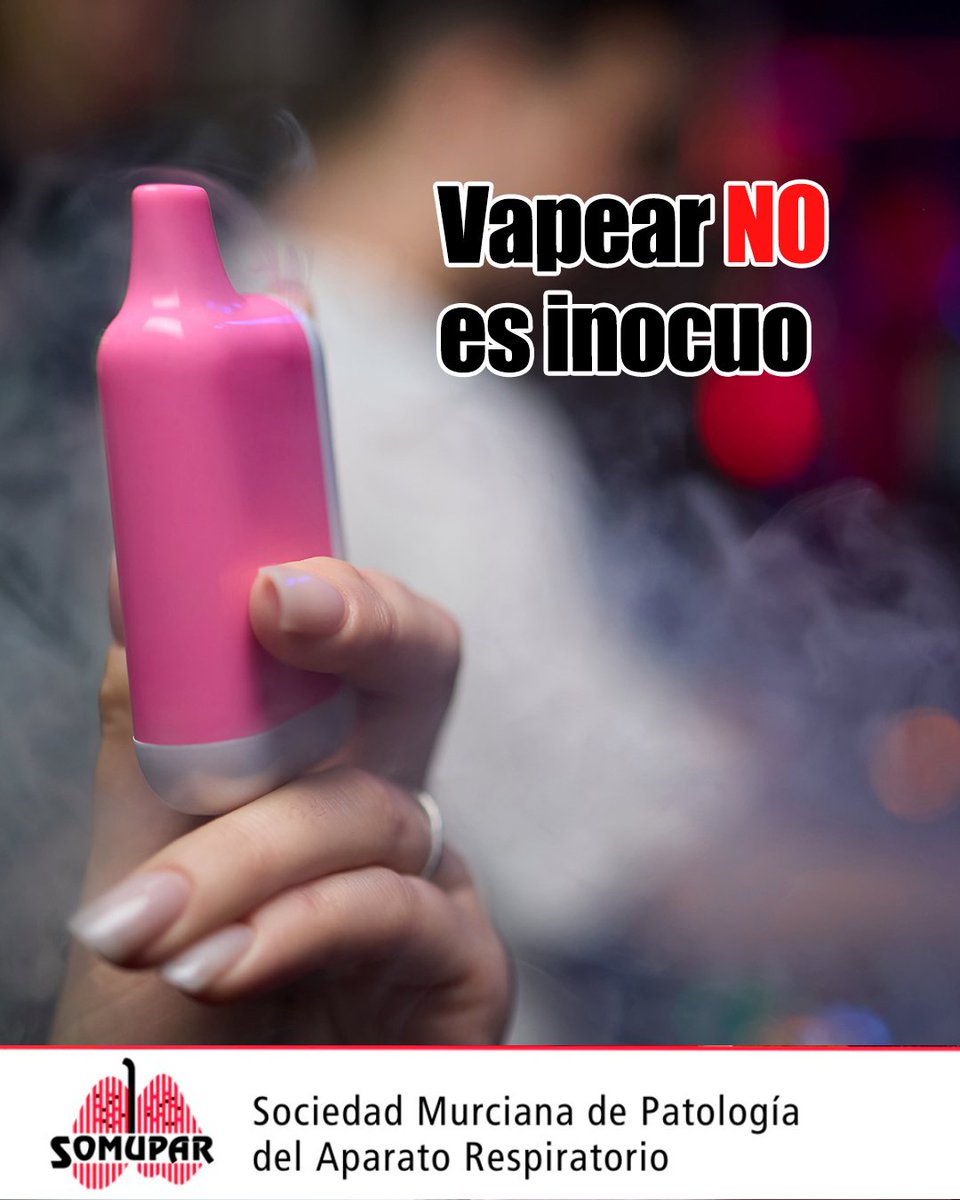 Somupar's tweet photo. Vapear no es inocuo. Que tenga aroma, sabor o un diseño atractivo no significa que sea inofensivo.

El aerosol de los cigarrillos electrónicos contiene  sustancias perjudiciales que llegan directamente a los pulmones. Cambiar el humo por vapor no elimina los riesgos. 🚭 https://t.co/Yhzj1kKLRj
