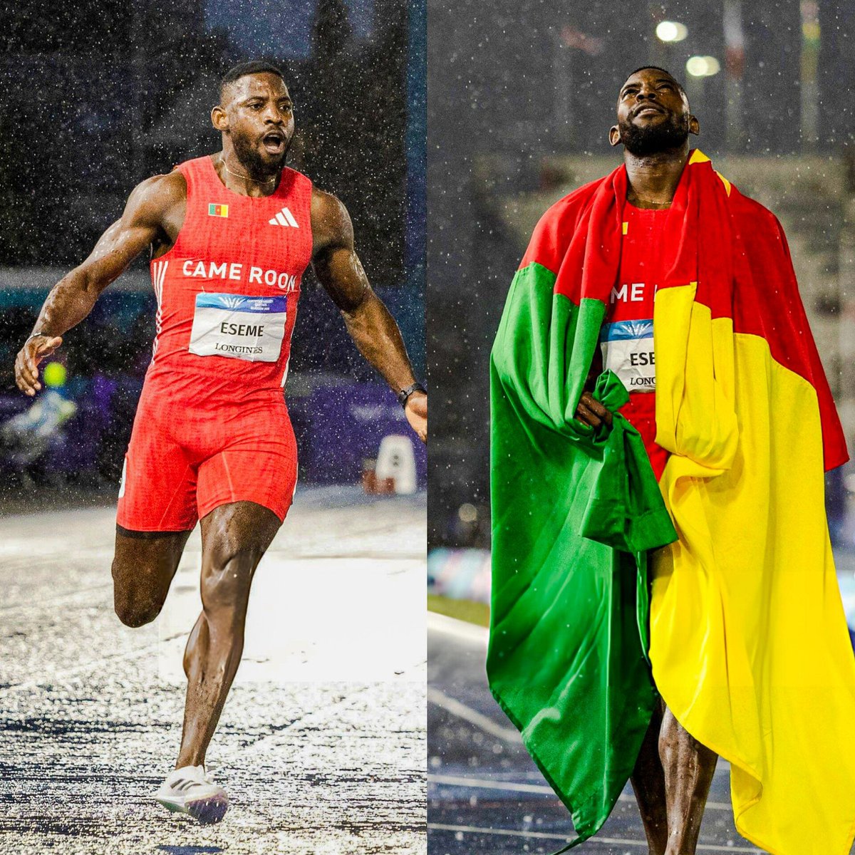 TrackGazette's tweet photo. Emmanuel Eseme 🇨🇲 was a footballer who didn't transition to athletics until the age of 24.

At the age of 32, he ran 9.83s to become:

• Commonwealth men's 100m champion
• Commonwealth Games Record holder
• Fastest man in Cameroonian history
• 3rd fastest African in history
• First Cameroonian man to win Commonwealth men's 100m GOLD
• Cameroon's first Commonwealth medallist in athletics since Melbourne 2006