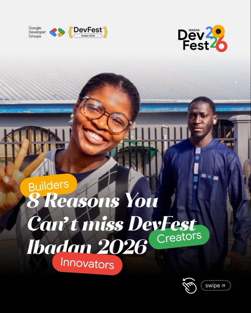 gdgibadan's tweet photo. 🔥If you are a Techpreneur or Tech Beginner in 2026 in Ibadan-Here are 8 solid reasons why you must attend GOOGLE DEVFEST 2026

More Info in the comments👇 https://t.co/KoZYuEfCIA