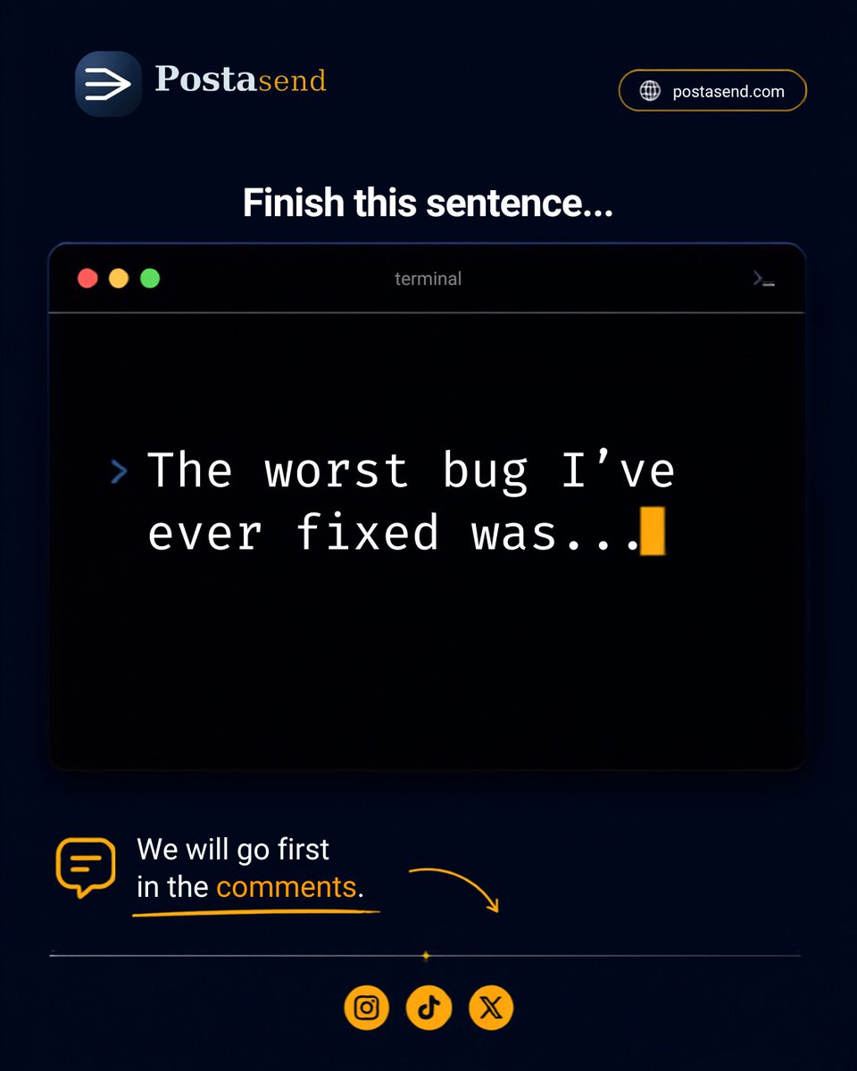 postasend's tweet photo. Every developer has that one bug they will never forget. 

At PostaSend, we are making email one less thing to worry about with reliable inbox delivery and startup-friendly pricing.

Finish the sentence: "The worst bug I've ever fixed was.."

#PostaSend #DeveloperCommunity #SaaS https://t.co/4g2sGs0qJP