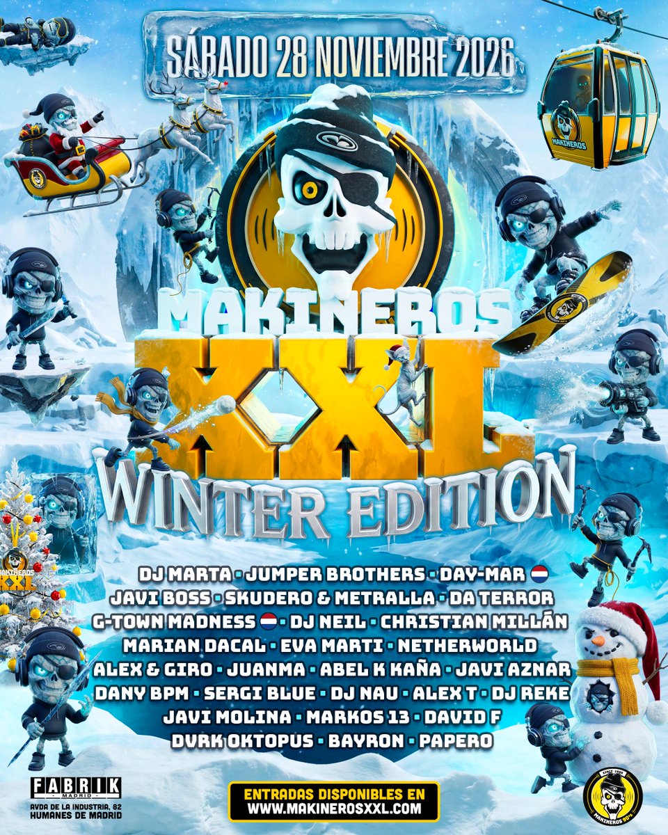 fabrikdiscoteca's tweet photo. Por primera vez: MAKINEROS WINTER EDITION en FABRIK ☠️

Este 28 de noviembre vuelve el makina. ¡Primeras entradas a la venta!

https://t.co/JfT4guAcqv https://t.co/hycKJvjg2G