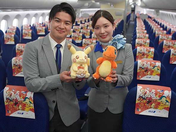 ANA、「ポケモンジェット 赤」本日就航 ほのおタイプ10匹・ピカチュウ