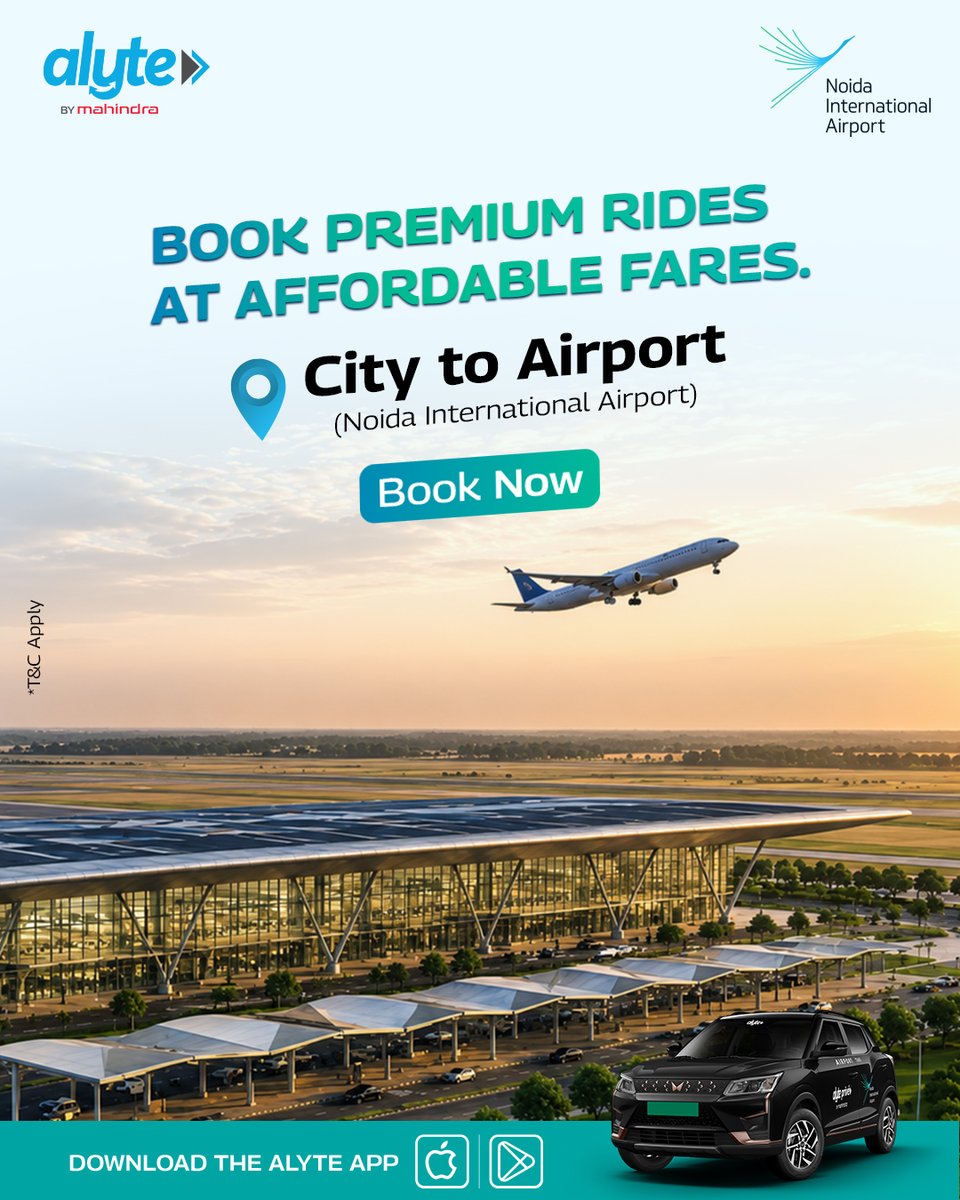 Mahindralog_MLL's tweet photo. Travelling to @NIAirport? ✈️🧳
From your doorstep 🏠 to the departure gate 🛫, experience seamless rides 🚘 at affordable rates with Alyte.
Book your Alyte ride now 📲
Download the app 📱
#AirportTaxi #AirportCabs #NoidaInternationalAirport #Cabs #AlyteByMahindra https://t.co/wKvFN2z5CU