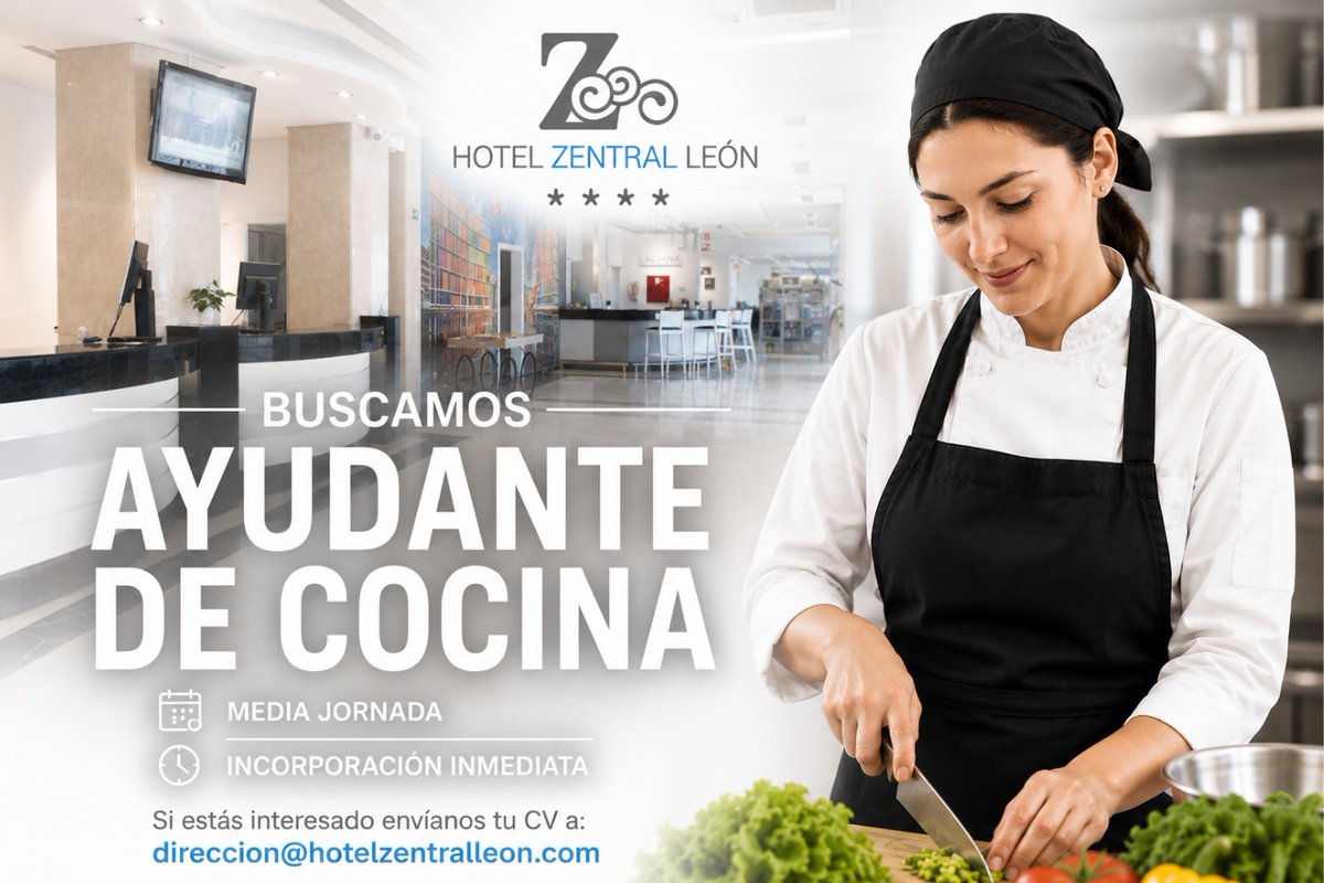 HotelesZentral's tweet photo. 🏨📢¡#OfertadeEmpleo en #León!
En #HotelZentralLeón estamos buscando un/a #ayudantedecocina para media jornada, con incorporación inmediata 👨🍳🍽️.
📧 Envíanos tu CV a direccion@hotelzentralleon.com
¡Comparte esta publicación o etiqueta a alguien que pueda estar interesado! 💙 https://t.co/LrP4juWYHo