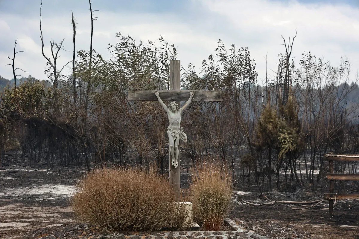 trad_west_'s tweet photo. A crucifix remained standing intact following the massive wild fires in France ✝️🇫🇷 https://t.co/KH5B6GMk6Z