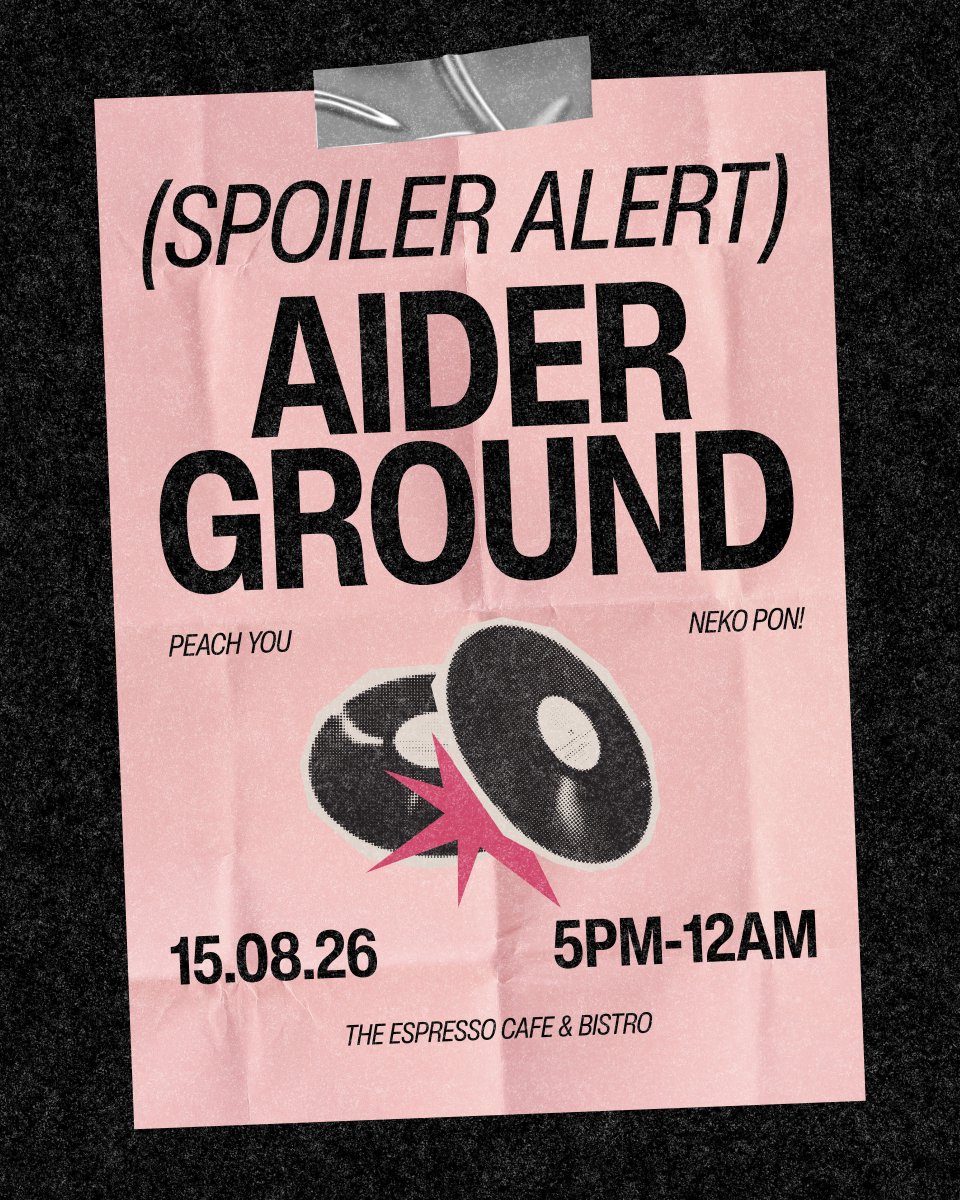 GENAi_Ent's tweet photo. 🖤 AIDERGROUND 💿
15 AUG 2026 , The Espresso Cafe & Bistro
⠀ 
ครั้งแรก! กับกิจกรรมใหม่จาก GENAi
ก้าวเข้าสู่ AIDERGROUND
พื้นที่ที่ศิลปินและแฟนคลับจะได้ใช้ค่ำคืนเดียวกัน
ผ่านเสียงเพลง บทสนทนา และช่วงเวลาดี ๆ
⠀ 
รายละเอียดเร็วๆนี้
⠀ 
- - - - - - - - - - - - - - - - - - - - 
⠀ 
© GENAi