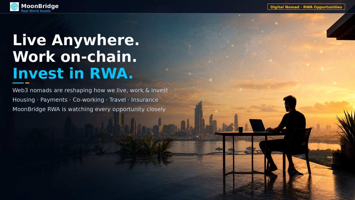 Moonbridge_RWA's tweet photo. 🌍 Taking the faith of Web3 to every corner of the world!
The "Digital Nomad" lifestyle has been enthusiastically embraced by a massive number of Web3 professionals. This is not just a bold pursuit of freedom, but a crucial way to spread Web3 culture and decentralized concepts globally.
As these nomads leave their footprints worldwide, their real-world needs in housing, payments, co-working, travel, and insurance are immensely enriching the RWA (Real World Assets) sector. From globally accepted crypto payments and decentralized co-working spaces to blockchain-based cross-border health insurance and short-term rentals — the integration of the real economy and crypto assets is facing unprecedented opportunities.
The MoonBridge RWA team is closely monitoring every new project opportunity brought by the digital nomad community! 🚀
#MoonBridge #RWA #DigitalNomad #Web3 #Crypto #RealWorldAssets #DecentralizedLiving