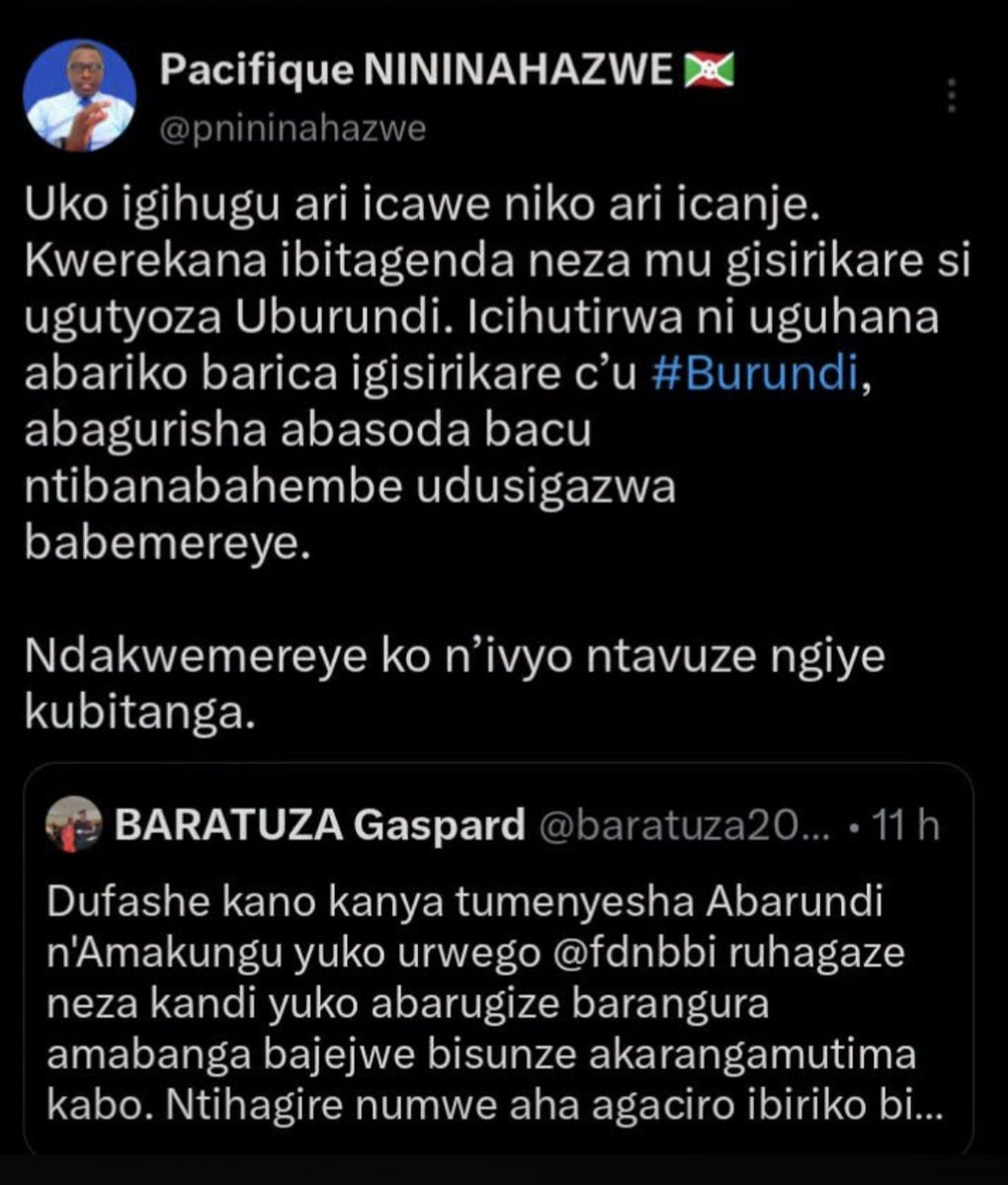 pacifiqueNdayi2's tweet photo. Murabe ivyo #focodeNininahazwe avuga, ntimurabe ivyo #akora!
#Bice , #baterinda, #bangaze ya #Cnddfdd irasa neeeza na #Bafukure ya #Focode,umbwo ndavuga gushika menye ko #uburundi ari ubwa #bose habuyemwo abadahuza na #focodeRwasa !
Nta #Baratuza nta #Bafukure ni #agasera ka #njananabaja!!