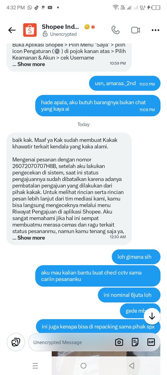 Gobyflorencess's tweet photo. apasi GA GUNA CHAT AI MU, UP TERUS ! AKU MAU BARANG N CCTV WOI @ShopeeID DIKIRA 6JUTA TUH UANG DIKIT KAH ANJ https://t.co/7IxSuU4eG0