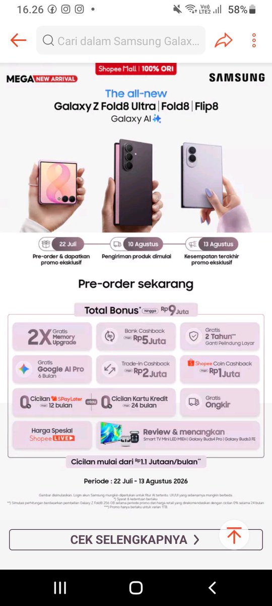 andromeda_ofii's tweet photo. @ShopeeID Siap cobain #GalaxyZFold8 karena suka banget sama rasio baru layarnya yang nyaman banget untuk nonton konten favorit #GalaxyZFold8xShopee #FoldTheDoubt ❤️

Sukses selalu untuk Shopee 💚 https://t.co/Rlvg0gWkc2