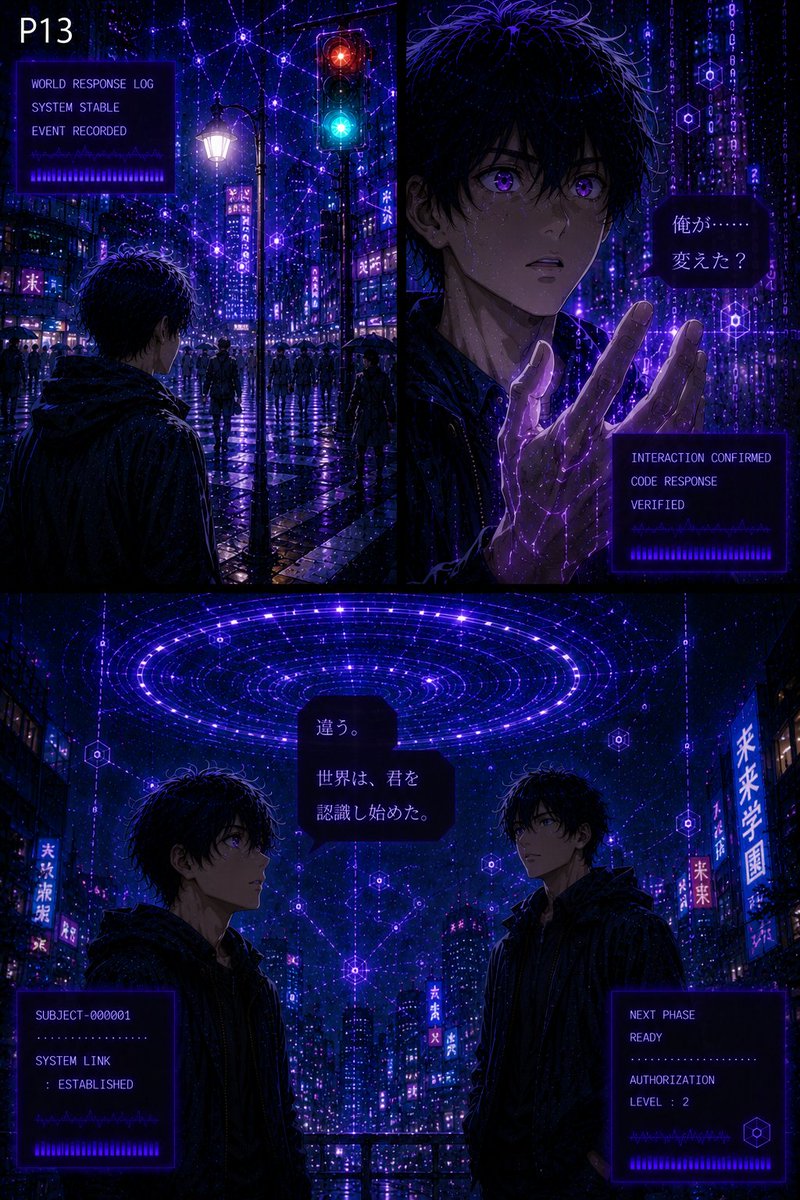 dr_coro111's tweet photo. CODE AWAKENING
第4章:覚醒編
第10話「覚醒」 13 14
#オリジナル漫画 #創作漫画 #SF漫画 #サイバーパンク
#CODEAWAKENING #コードアウェイクニング
#続きが気になる #世界観がすごい
#この世界は何でできている #現実とは何か
#バグった世界 #仮想現実 https://t.co/znIbefDxcn