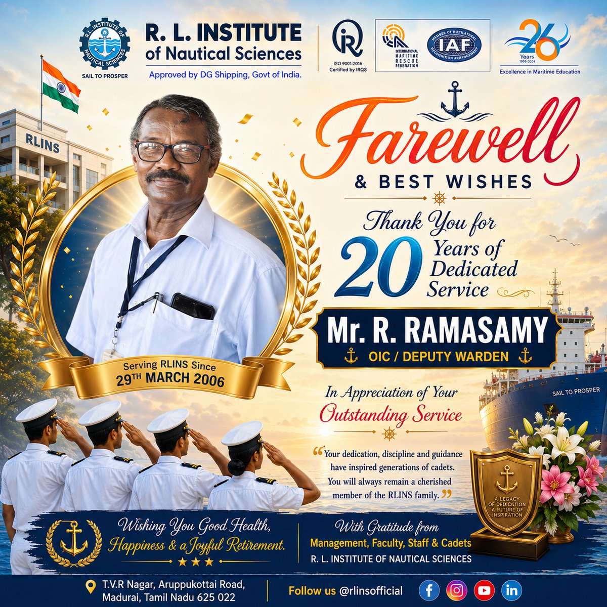 rlinsofficial's tweet photo. Honouring a Legacy of Service | Farewell to Mr. R. Ramasamy | #RLINS | #Madurai | #OIC
Thank you for your outstanding service, Sir.
You will always remain a cherished member of the RLINS family.
π Madurai
π 98940 07317 | 88706 79997 | 73391 32159
https://t.co/YfaFBt6kk0 https://t.co/GLsgoI3fTh