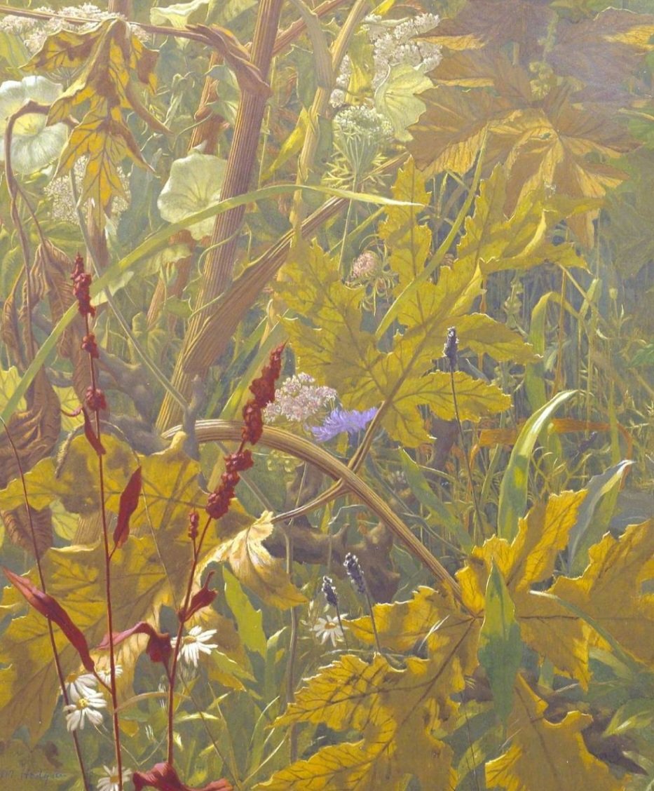 ahistoryinart's tweet photo. Eliot Hodgkin is best known for his still life work in tempera, but before he got into his stride making these subjects, he painted scenes in London showing the devastation caused by air-raids during WW2 and the resulting wasteland. This work is entitled: 'Undergrowth.' (1941) https://t.co/wVapEObuFO