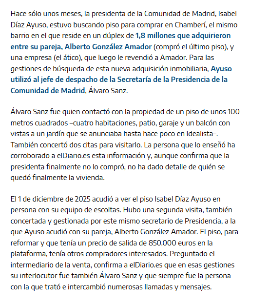 ciudadano_o2's tweet photo. O sea: Ayuso estuvo buscando piso para ella (por cierto, utilizando recursos públicos), pero no fructificó. Vaya

Y entonces surgen obras en Sol, vaya. Y  le compramos en secreto otro ático de X millones que no tiene licencia de oficina y que está al lado de su madre. Vaya

Vaya. https://t.co/fHVTO4quO7