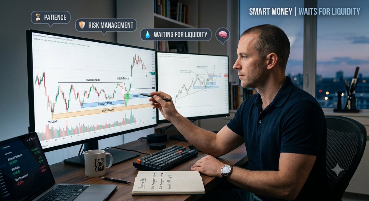 Sifat223's tweet photo. Smart money doesn't trade every
 candle. They wait for liquidity. 🧠📈

​Protect your capital, master risk management, and play the long game.

​#Crypto #Bitcoin #Trading #Web3 https://t.co/td6KrOpTtR