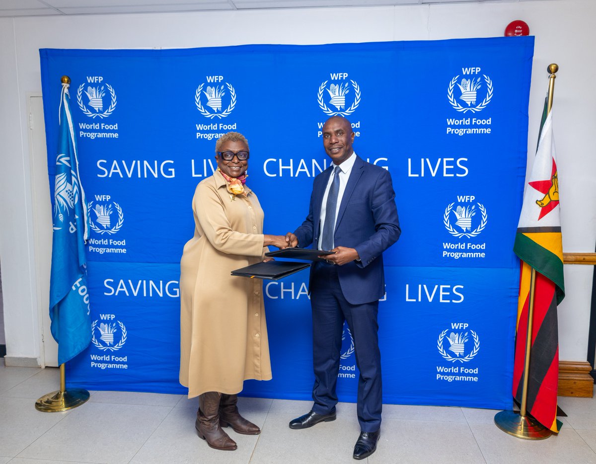 WFP_Zimbabwe's tweet photo. Food security is about more than food on the table it’s about strong systems.

Today, @WFP and @ZMXExchange signed an MoU to link #Zimbabwe’s smallholder farmers to fair, transparent markets helping turn production into prosperity and move closer to #ZeroHunger. https://t.co/wsB64U0YiC
