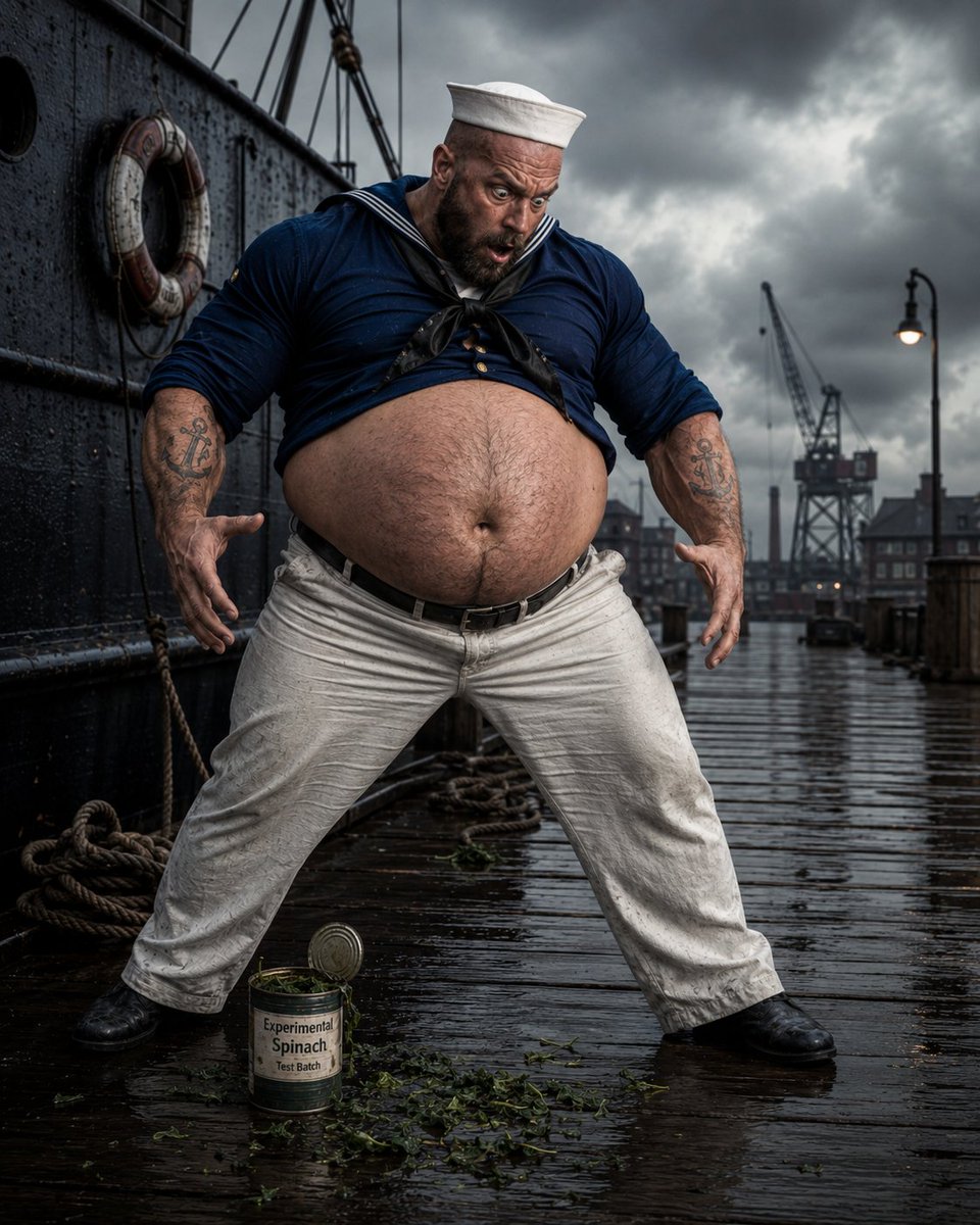 BulkBeneath's tweet photo. The sailor trusted the spinach to make him stronger.
It did—just not in the way he expected. ⚓🥬
#WeightGain #Transformation #FantasyArt https://t.co/cC6g4PERJk