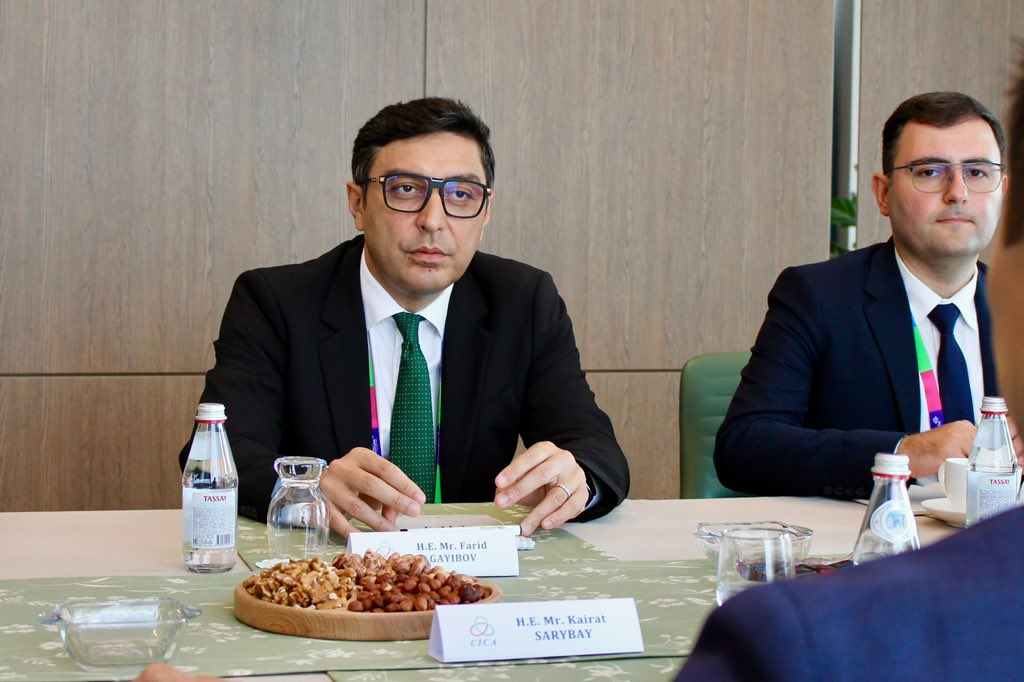 KairatSarybay's tweet photo. Delighted to welcome HE @faridgayibov, Minister of Youth &amp; Sports of #Azerbaijan, to #CICA_HQ

Discussed advancing #CICA agenda on #youth &amp; #volunteerism and exploring new opportunities for young people across #Asia

Appreciate youth delegation’s keen interest in #CICA evolution https://t.co/jQMU5nm5Tb