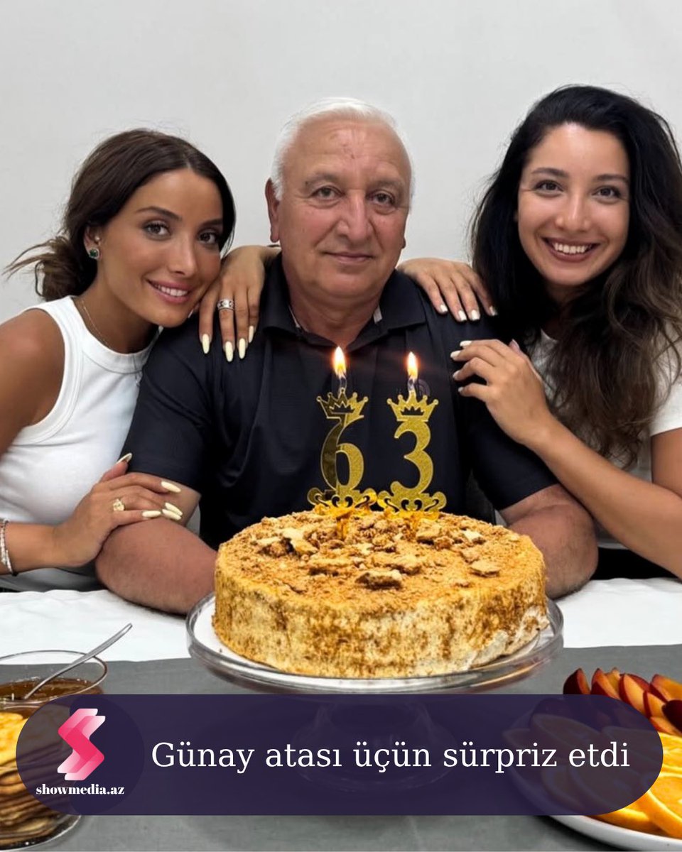 ShowmediaAz's tweet photo. Müğənni Günay İbrahimli istirahətdən qayıtdıqdan dərhal sonra atasına ad günü sürprizi edib.

Showmedia xəbər verir ki, sənətçi atasının 63 yaşını ailə arasında qeyd edib. Günay bu münasibətlə bacısı və atası ilə birlikdə çəkilən fotoları sosial şəbəkə hesabında paylaşıb. https://t.co/h9xRAnitCF