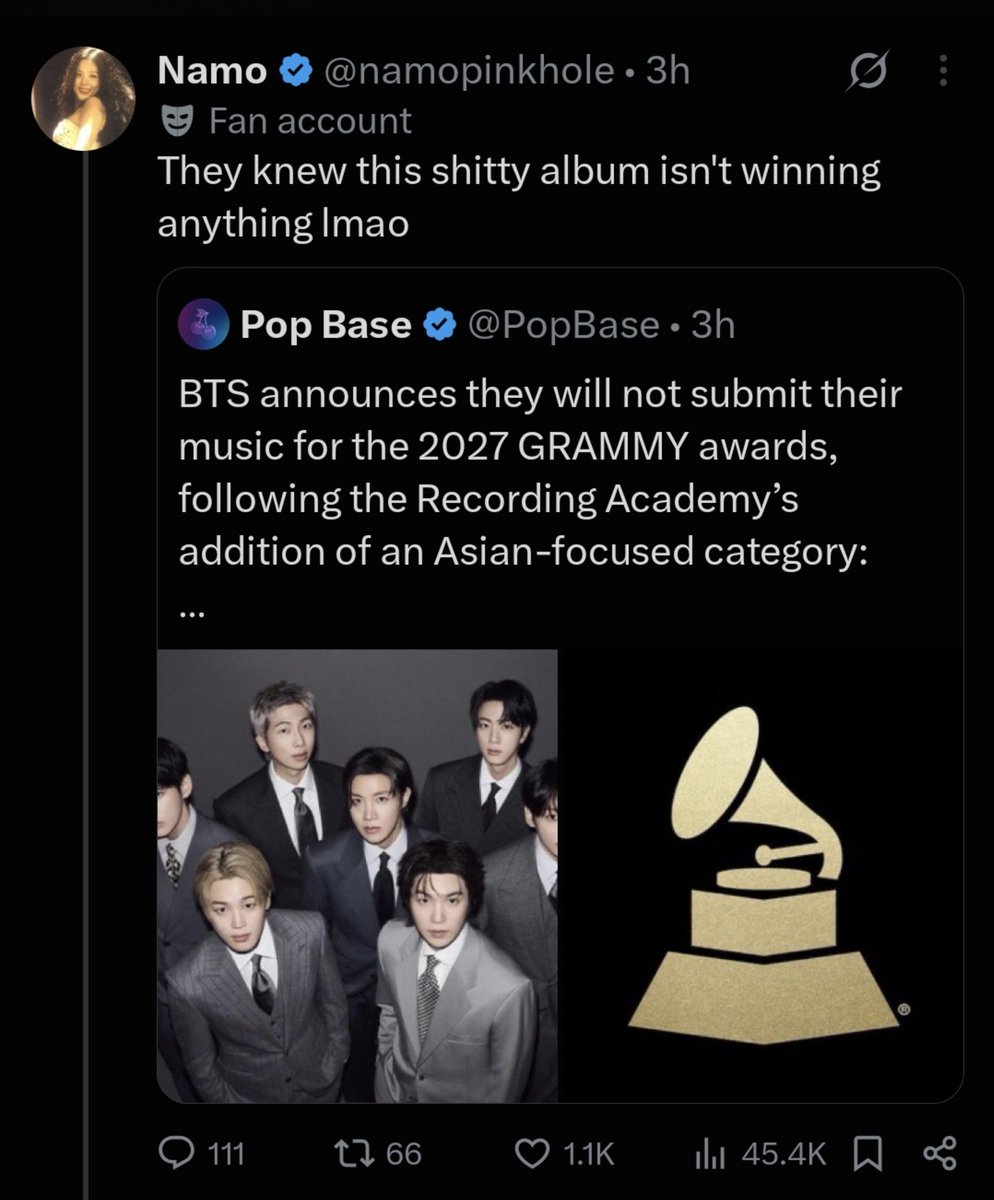 jksversaces's tweet photo. #noticing how blinks are the only ones dragging bts for standing up against grammys racism you would think blackpink have 6x grammy wins not 6x nomination rejections https://t.co/DbxnnEFySU