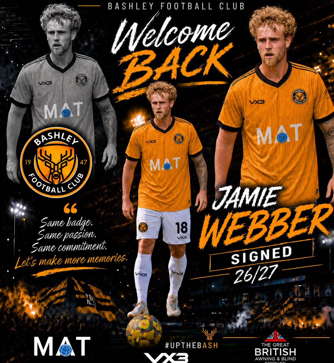 BashleyFootball's tweet photo. Bashley FC are delighted to announce that Jamie Webber has signed for the 2026/27 season.

Following a short spell with Christchurch, we are happy to see Jamie back in the black and gold for the coming season.

A versatile player and an asset to our squad.

Welcome home Jamie !

#UpTheBash #WeAreBashley