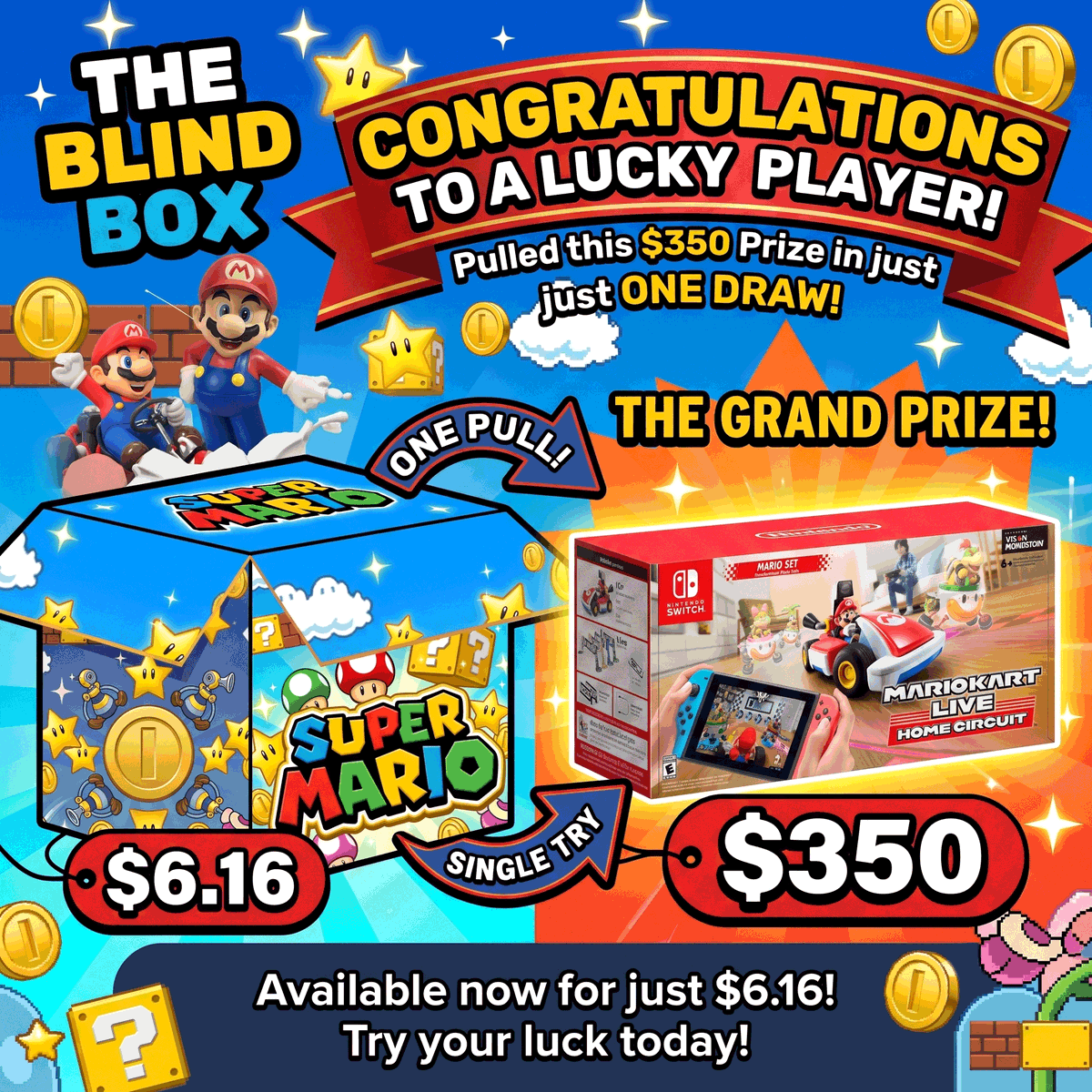 Mystixoxn's tweet photo. Unboxed for $6.16 ➡️ MSRP $350 Mario Kart Live: Home Circuit Set! 📦✨

Congrats to our lucky player! Want to try your luck? 👇

🔗 https://t.co/cPTtX6fsRe

#SuperMario #BlindBox #MarioKart #Unboxing https://t.co/Cru2lxEKie