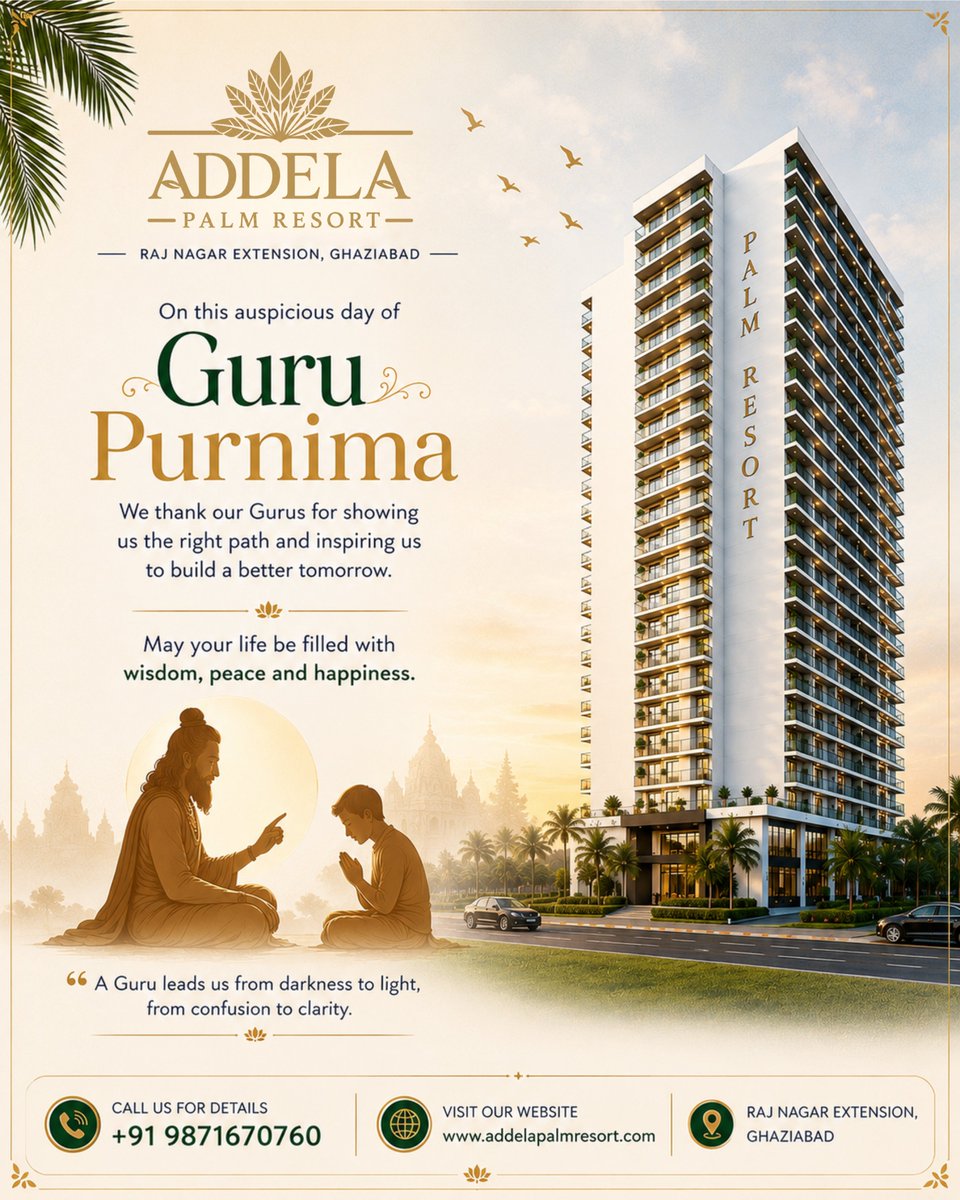 AddelaPalm's tweet photo. A Guru transforms knowledge into wisdom and inspires us to become our best selves.

Wishing everyone a blessed Guru Purnima filled with peace, gratitude, and happiness.

📍 Raj Nagar Extension, Ghaziabad
📞 +91 9871670760
🌐 https://t.co/PgNbiSHLcT

#GuruPurnima #HappyGuruPurnima https://t.co/GYSHq7ymnQ