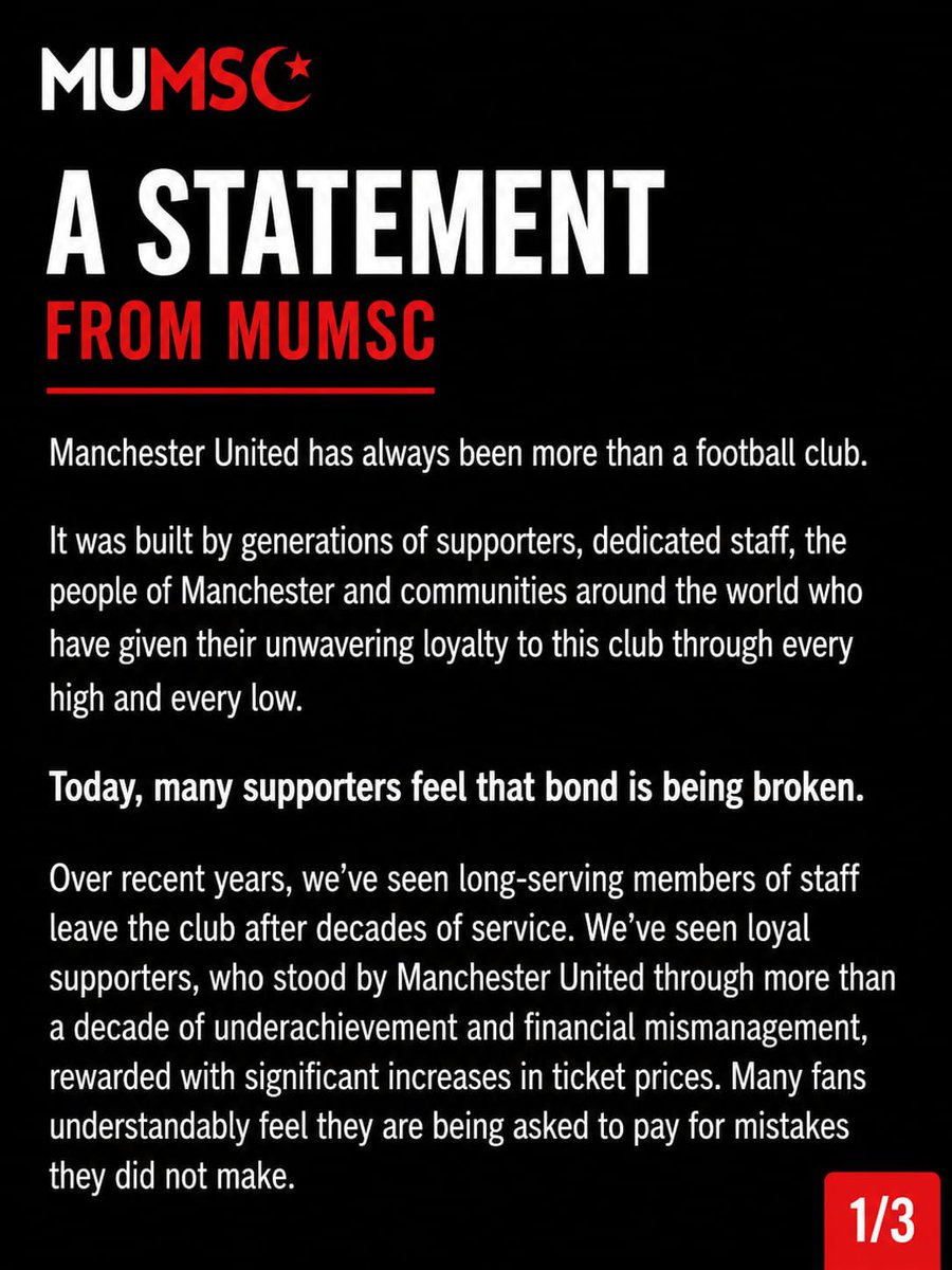 mum_sc's tweet photo. 🚨 We fully support and stand behind the recent statements issued by @MU_ST, @The__1958 , @TRAMUFC, @muyscofficial , the many other supporters' groups and signatories who have spoken out in recent weeks.

Statement below. https://t.co/x2bBAohoK8