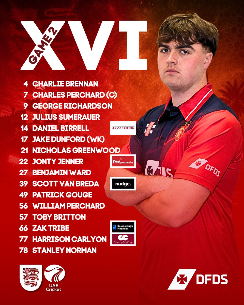 cricketinjersey's tweet photo. 🔴 MENS CRICKET 🔴
Match day squad for our second and final fixture against @EmiratesCricket in the DFDS International Summer Series.
Jersey have won the toss and will bowl first!! 💪
#backingred https://t.co/xDkqIjjSO7