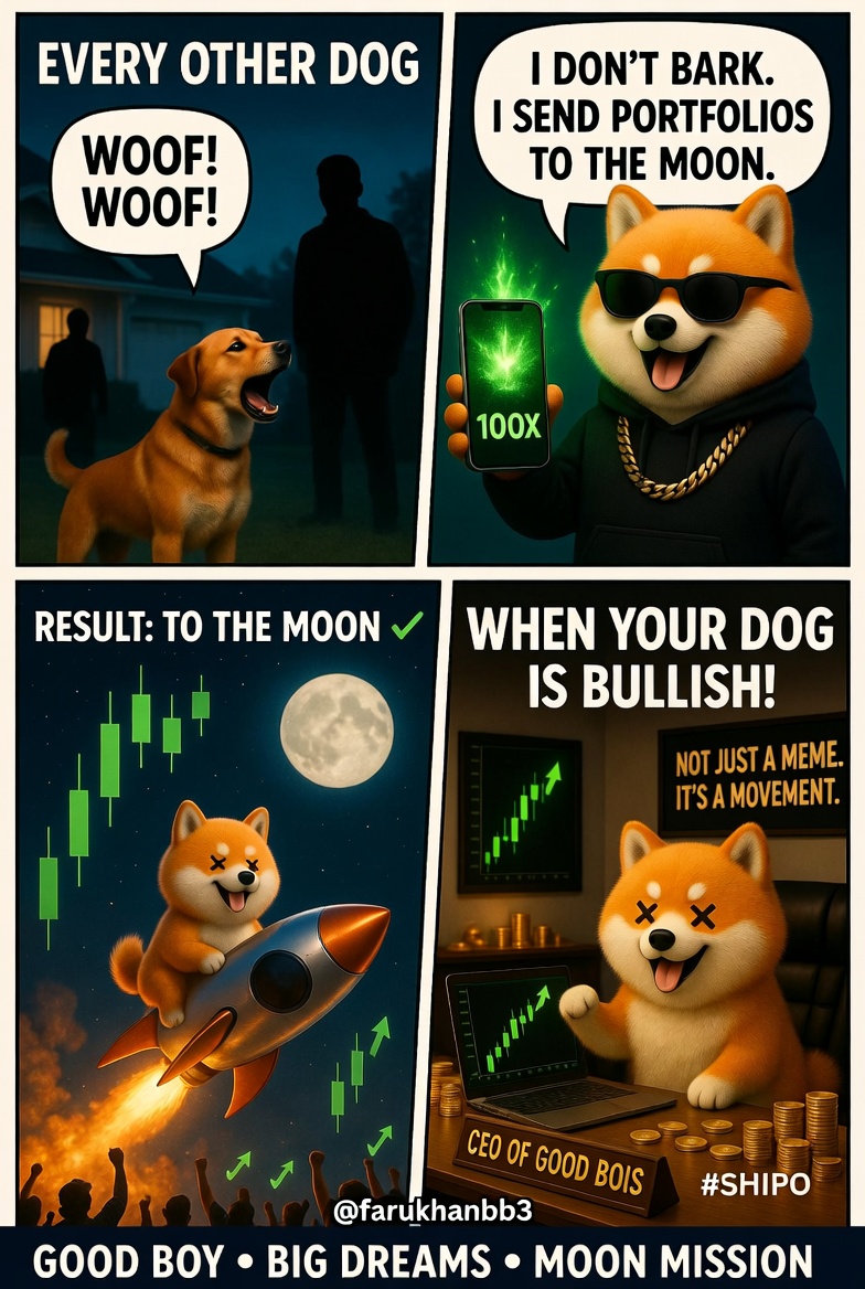 farukhanbb3's tweet photo. GM
Every other dog: "WOOF! WOOF!"
๐ SHIPO: "I don't bark... I send portfolios to the moon!"
That's the difference between an ordinary dog and a legendary one. ๐๐
If your dog isn't bullish... is it even SHIPO? ๐
#SHIPO @ShipoInu https://t.co/ensynhAm23