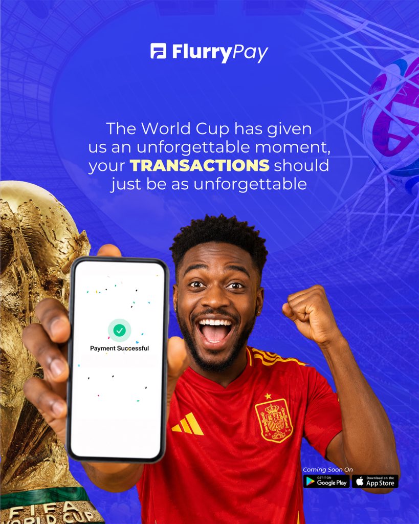 FlurrypayHq's tweet photo. While the world celebrates champions, celebrate transactions that never miss ⭐️

Anticipate the launch of Flurrypay 🥳
#comingsoon https://t.co/HqYABuZO43