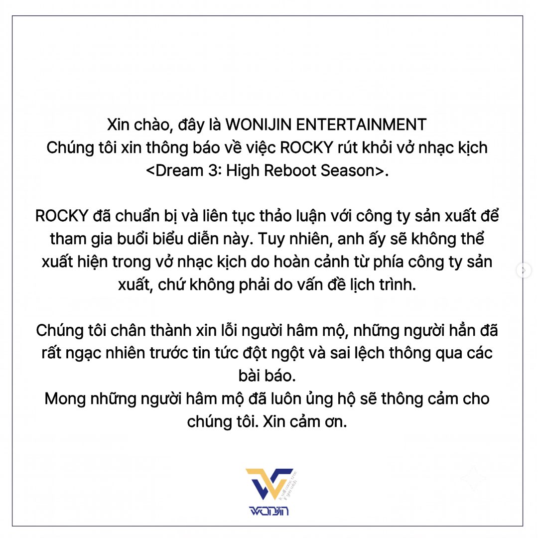 wonijin_ent's tweet photo. [공지] “스케줄 문제 아냐, 제작사 사정 때문”
라키, 뮤지컬 하차…

#라키 #ROCKY
#하모 #HAMO
#드림하이 #뮤지컬 https://t.co/1JgCMULyQ3