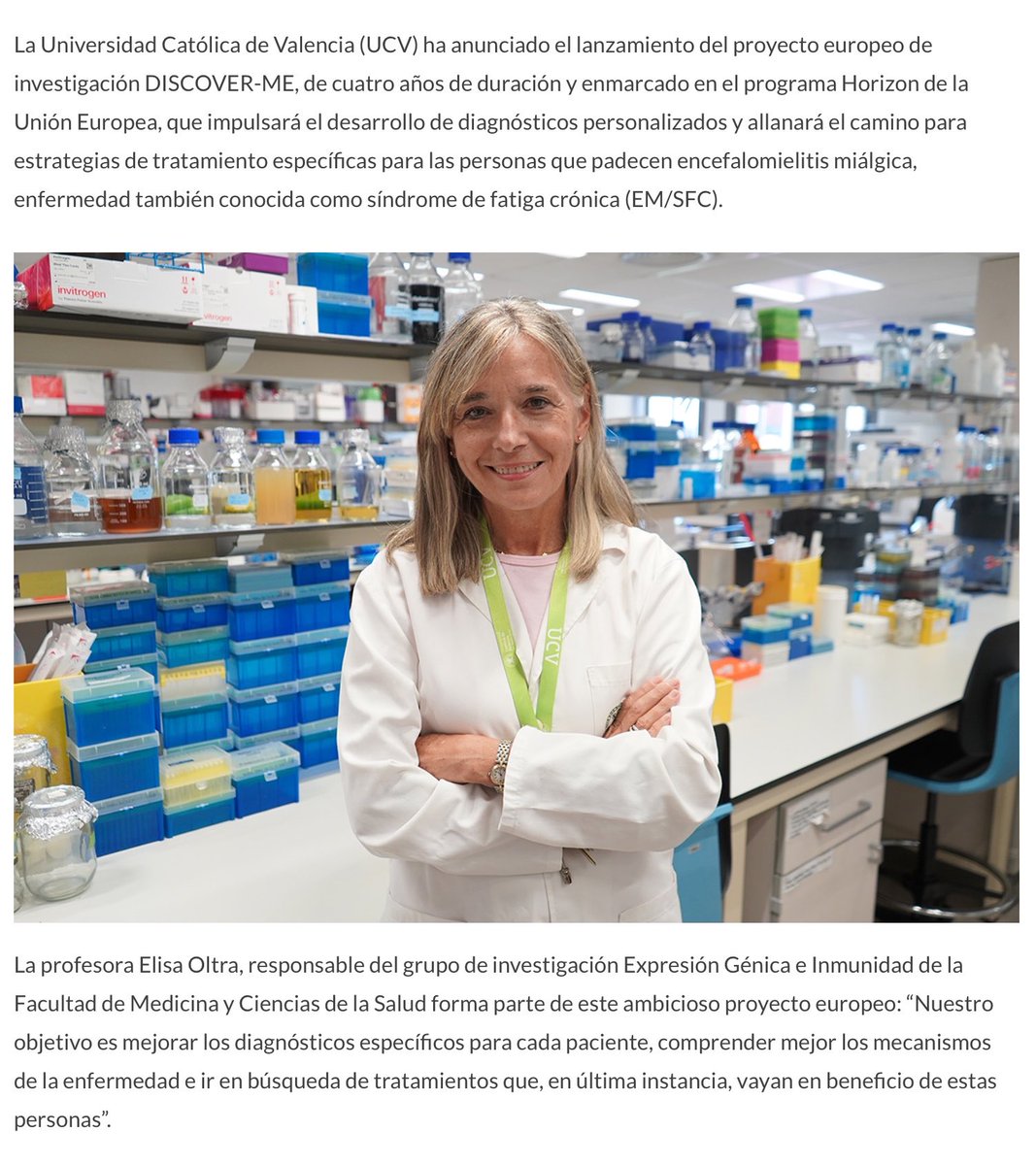 NoInvisibles's tweet photo. La Dra. Elisa Oltra de @UCV_svm coordina en 🇪🇸, el proyecto europeo de investigación #DISCOVER_ME, dentro del programa @HorizonEU para impulsar diagnósticos personalizados y estrategias de tratamiento de las personas con #EncefalomielitisMiálgica
El proyecto, financiado por la @EU_Commission con 7,5 millones de € y dirigido por la Prof. Eva Untersmayr de la @MedUni_Wien y biobanco #ME de @weandmecfs, con un consorcio internacional de veinte universidades e institutos de investigación
@EUROMEALL está involucrada como representante de los pacientes, que participarán a lo largo de todo el proyecto.
Como dice la Dra. Eva Martin @SFCencuentro: “el trabajo de @Invest_in_ME da sus frutos, feliz de que la #EMSfc empiece a tomarse en serio.”
Info en @asociacionruvid👇
https://t.co/RpWTWoBDdv