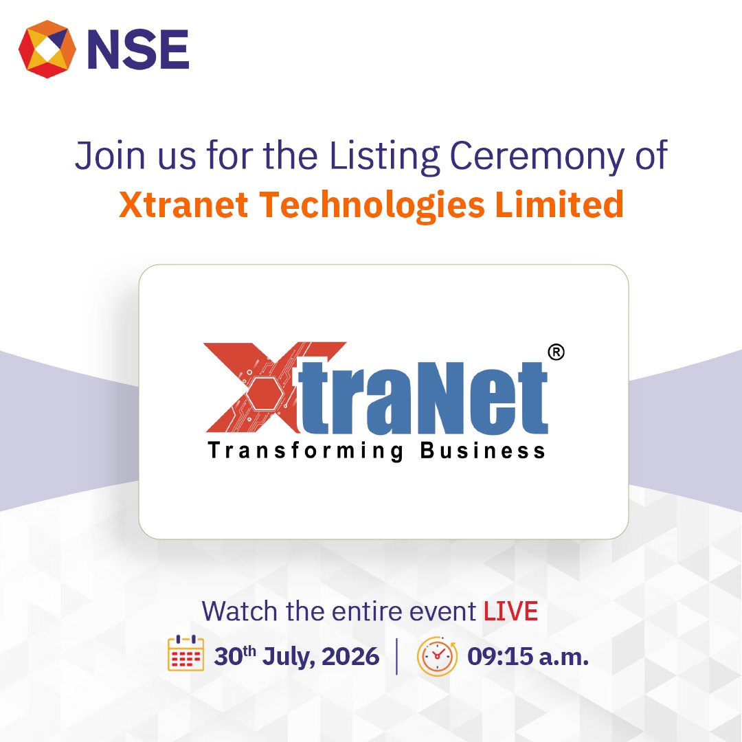 NSEIndia's tweet photo. Do join us LIVE tomorrow for the listing ceremony of Xtranet Technologies Limited on NSE. Event link to be shared soon!

#NSEIndia #listing #IPO #StockMarket #ShareMarket #XtranetTechnologiesLimited @ashishchauhan https://t.co/4vXsRlFb0f