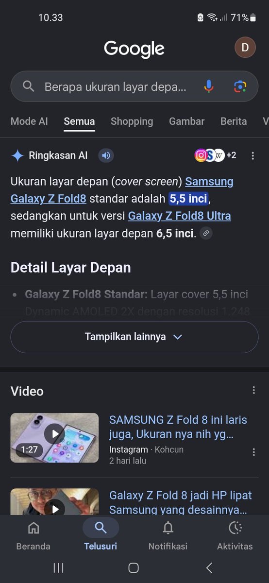 aug199s's tweet photo. @Metro_TV Ukuran layar depan #GalaxyZFold8 adalah 5,5 cm. Layar depannya nyaman banget buat scrolling! ❤️ #GalaxyZFold8 #FoldTheDoubt  #GalaxyZFold8diMetrotv https://t.co/YapqdSrH1M
