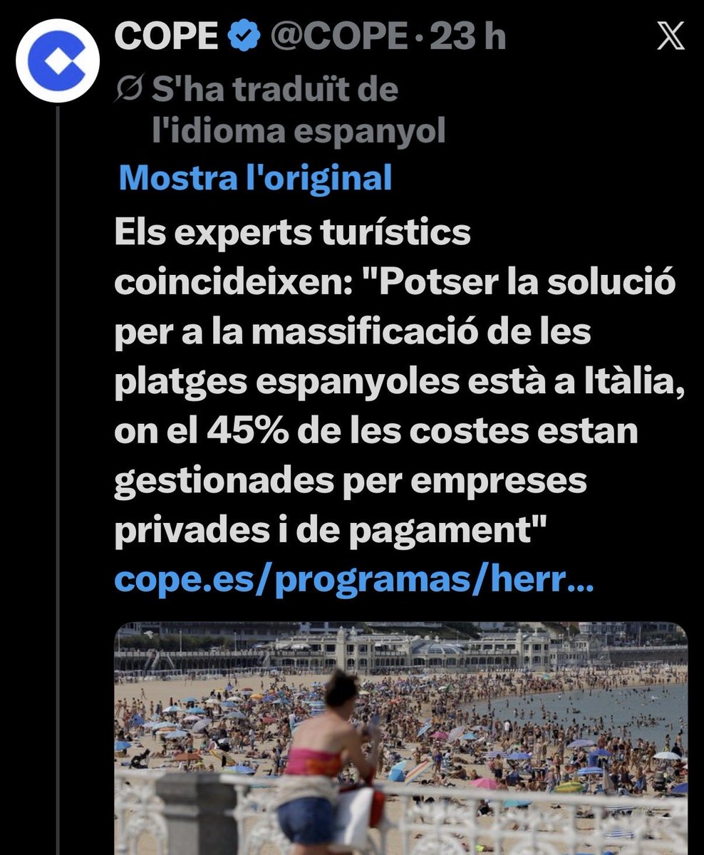 LateHumans's tweet photo. Entres a la notícia i no hi ha CAP expert turístic identificat com a tal, només tertulians habituls fent apologia de la privatització de les platges.
Ens ho volen prendre TOT.
#LateHumans https://t.co/desx9FnFAM