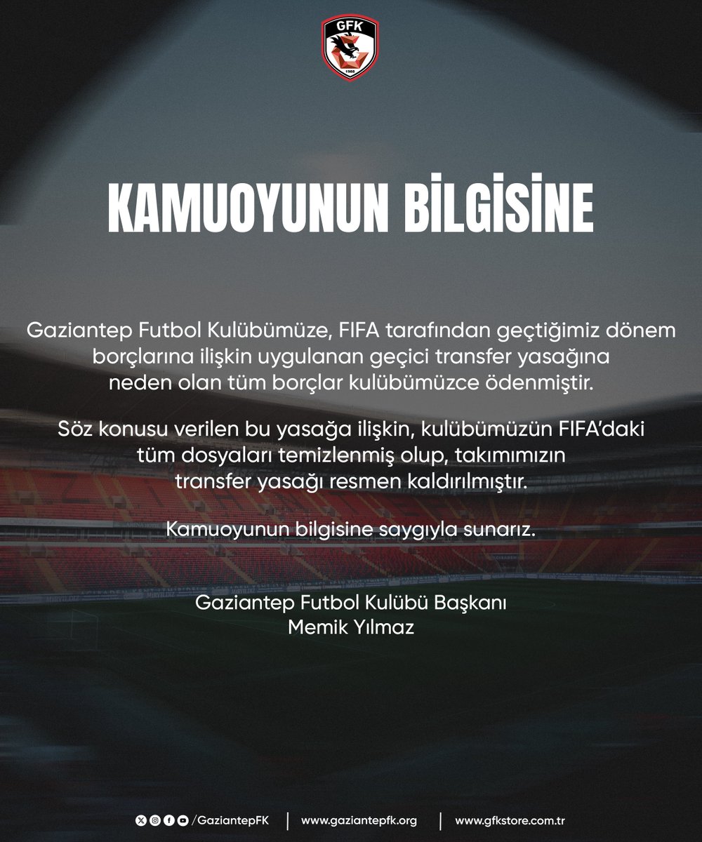 GaziantepFK's tweet photo. 🔴⚫️ KAMUOYUNUN BİLGİSİNE https://t.co/oWxls3r9Nx