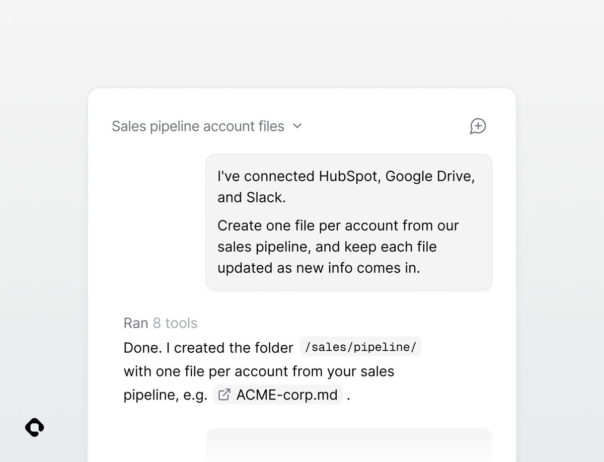 QontextAI's tweet photo. Context agents are now live in Qontext.

Context agents create, edit, and update folders and files in your context repository, drawing on raw data synced from your connected sources. https://t.co/mIMAZNrIsl