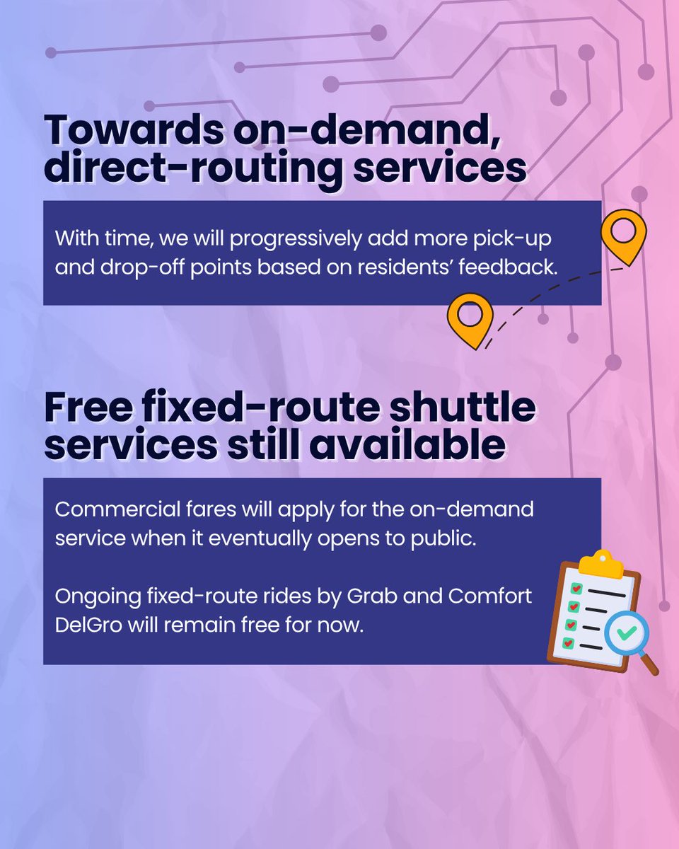 LTAsg's tweet photo. 🚗 Exciting updates for Punggol's autonomous (#AV) shuttle services!
 
After hearing from residents, LTA has been working with the operators, ComfortDelGro and Grab, to make AV rides more flexible and convenient.
 
👀 Details here! #RideTheFuture https://t.co/J8vMeeaPlZ