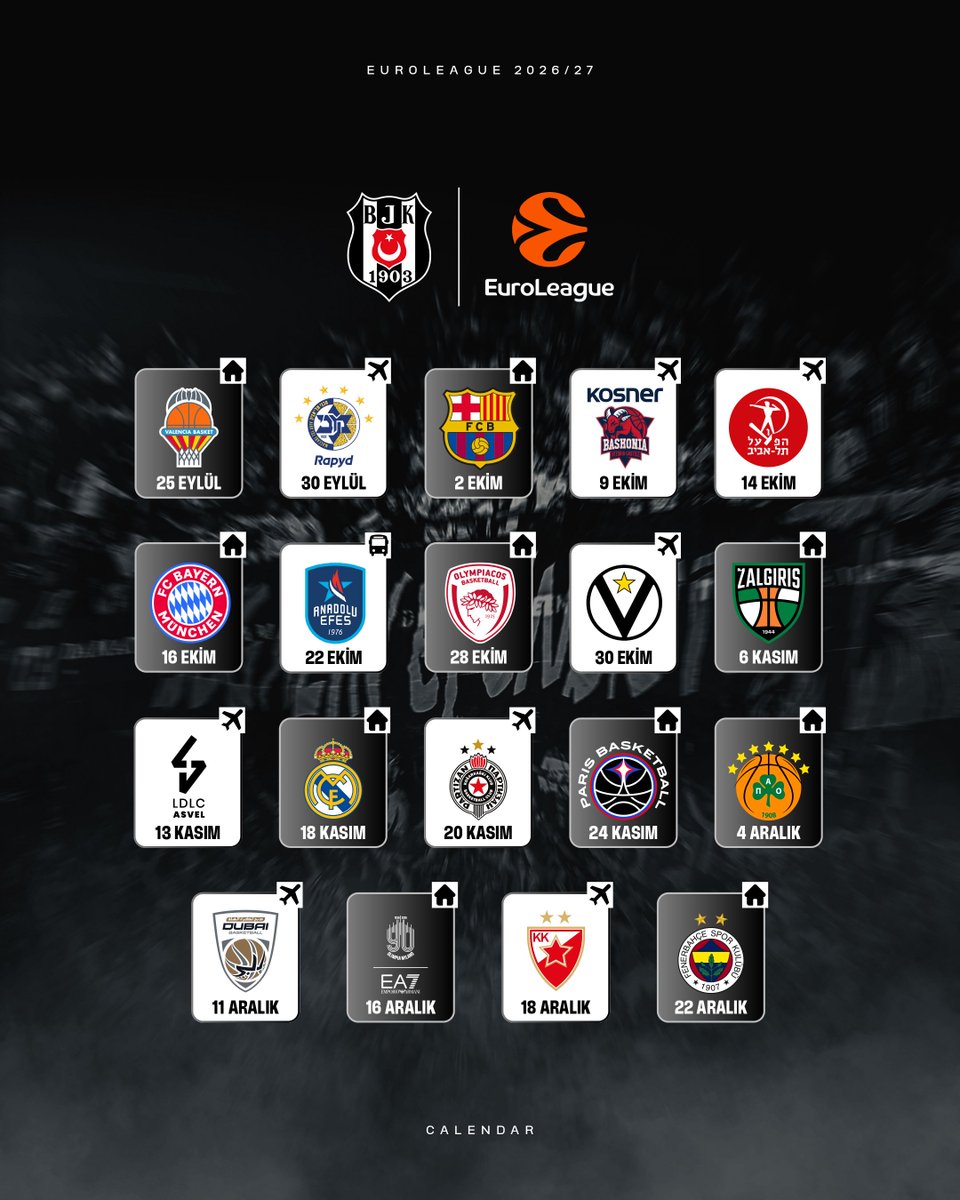 BJK_Basketbol's tweet photo. EuroLeague 2026/27 sezonu fikstürümüz. 🦅 https://t.co/fvGT3oplIJ