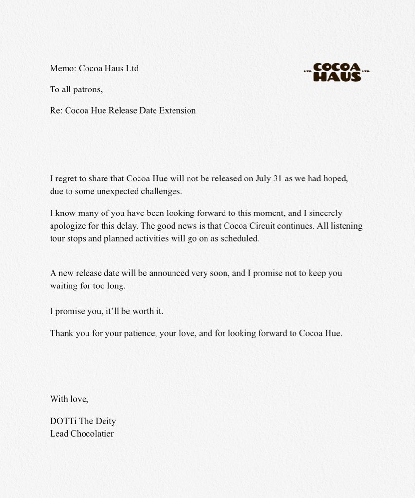 DOTTiTheDeity's tweet photo. Re: Cocoa Hue Release Date Extension. 😔 https://t.co/B4dC6RDhK1
